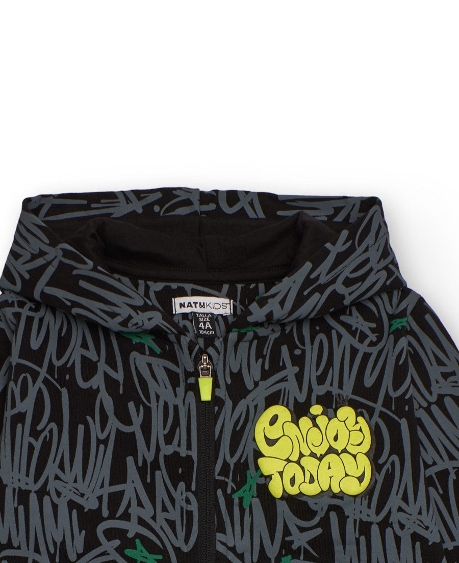 Sudadera con capucha para niño con estampado urbano multicolor
