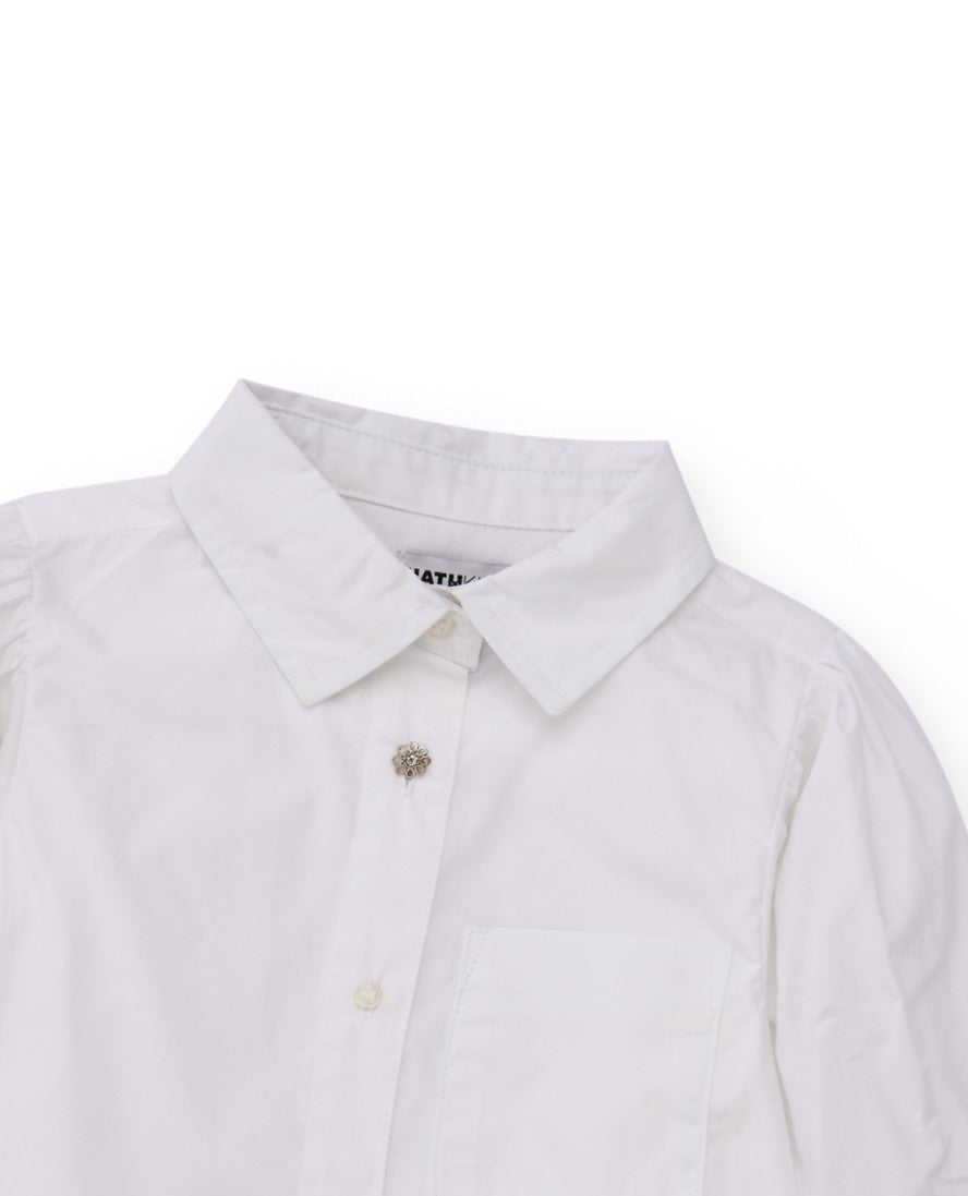 Camisa blanca de manga larga para niño con bolsillo y botón