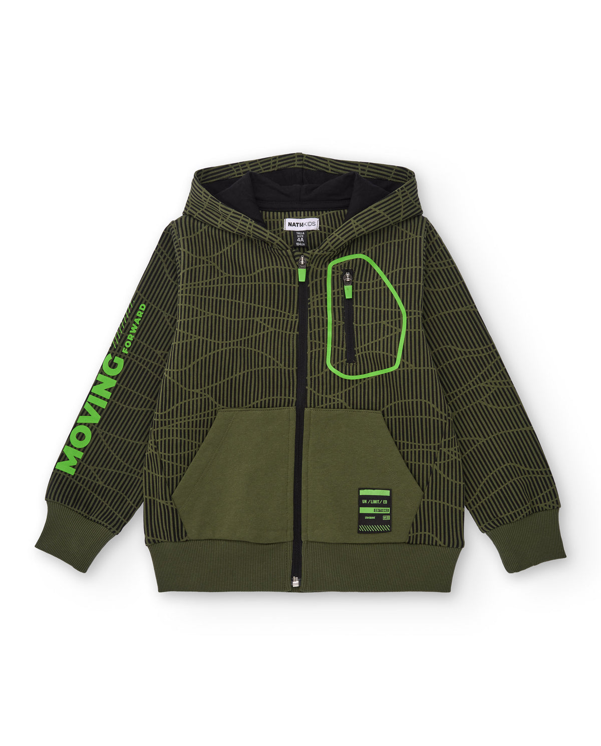 Sudadera con capucha para niño en verde con estampado gráfico y