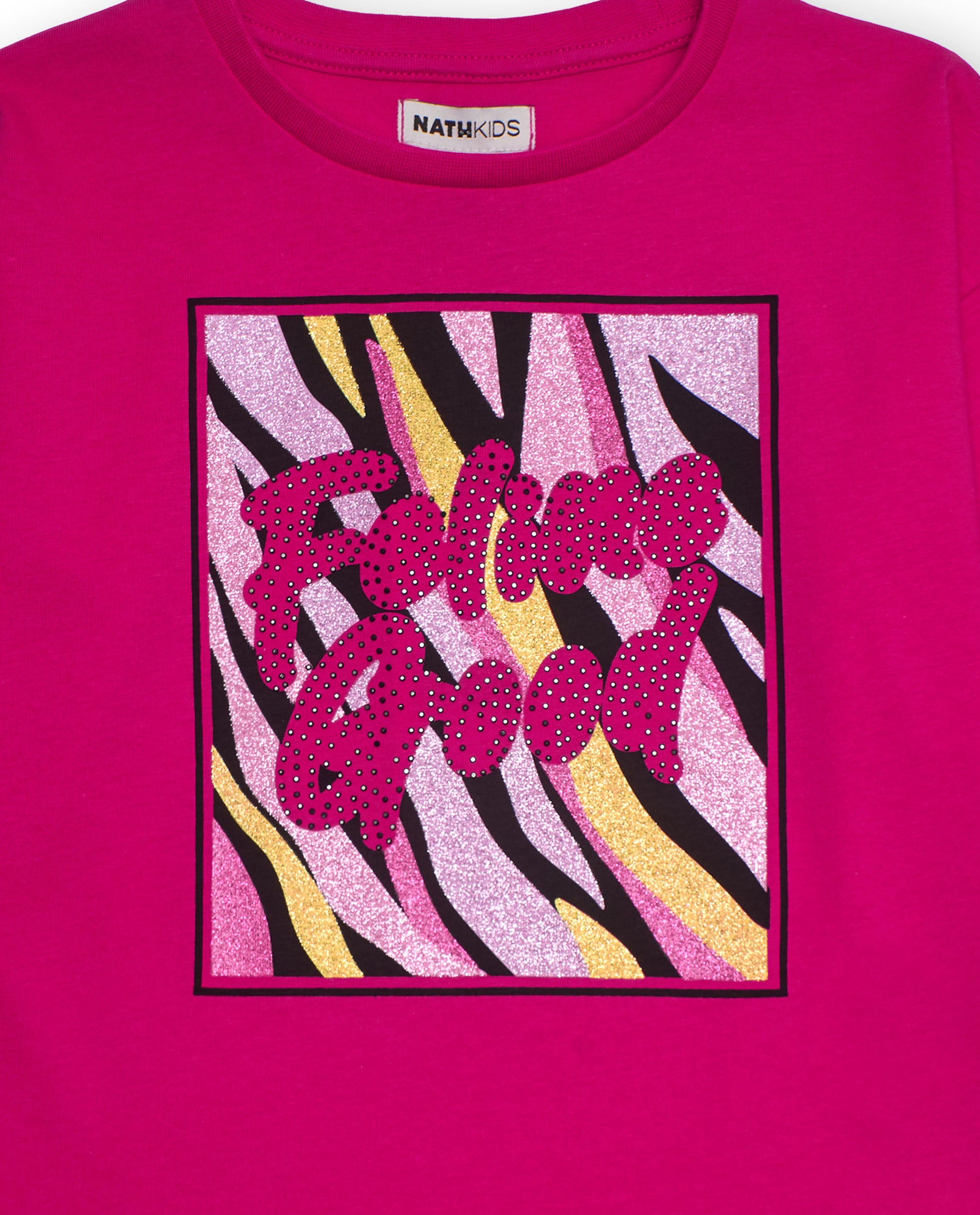 Camiseta fucsia de manga larga para niña con estampado