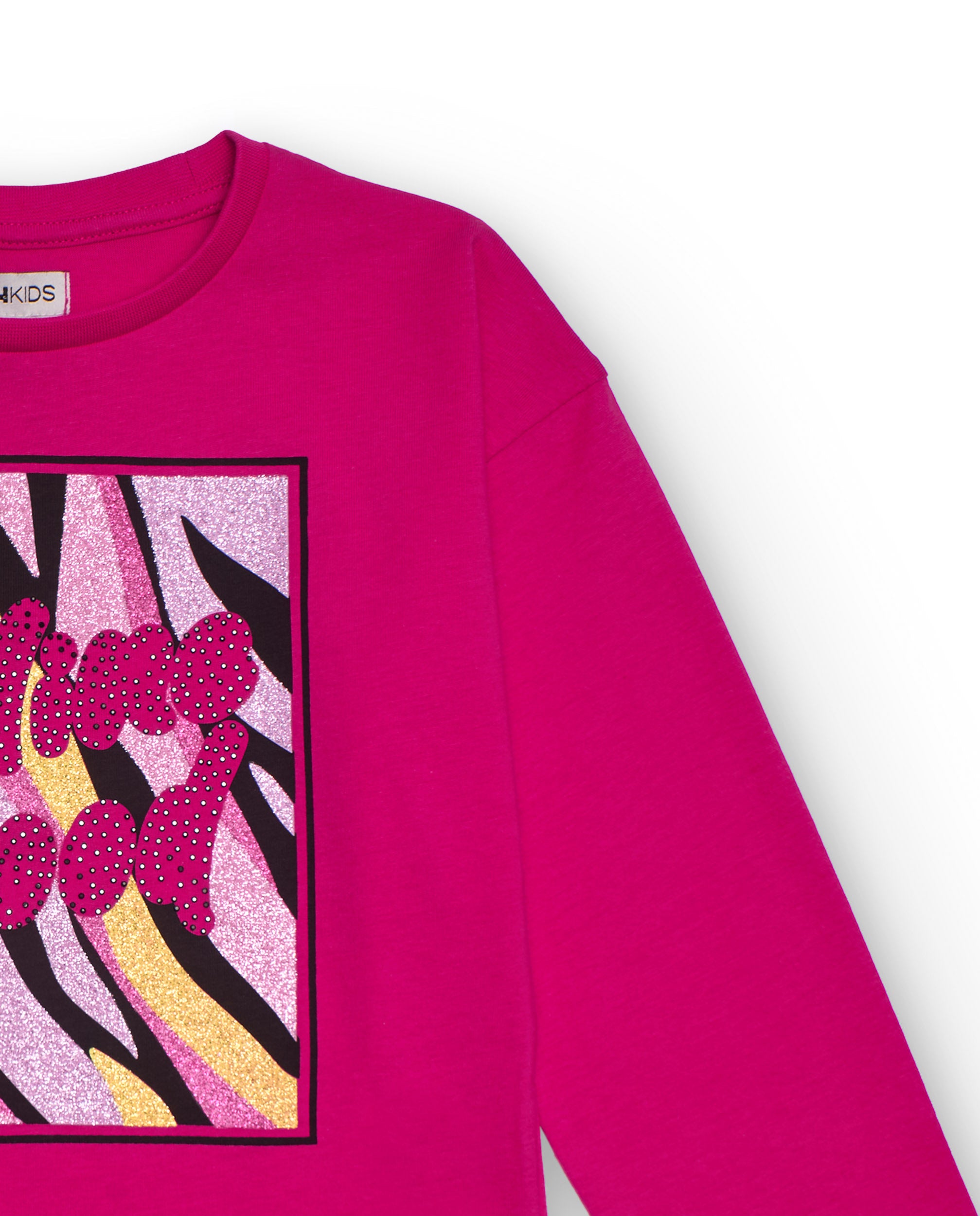 Camiseta fucsia de manga larga para niña con estampado