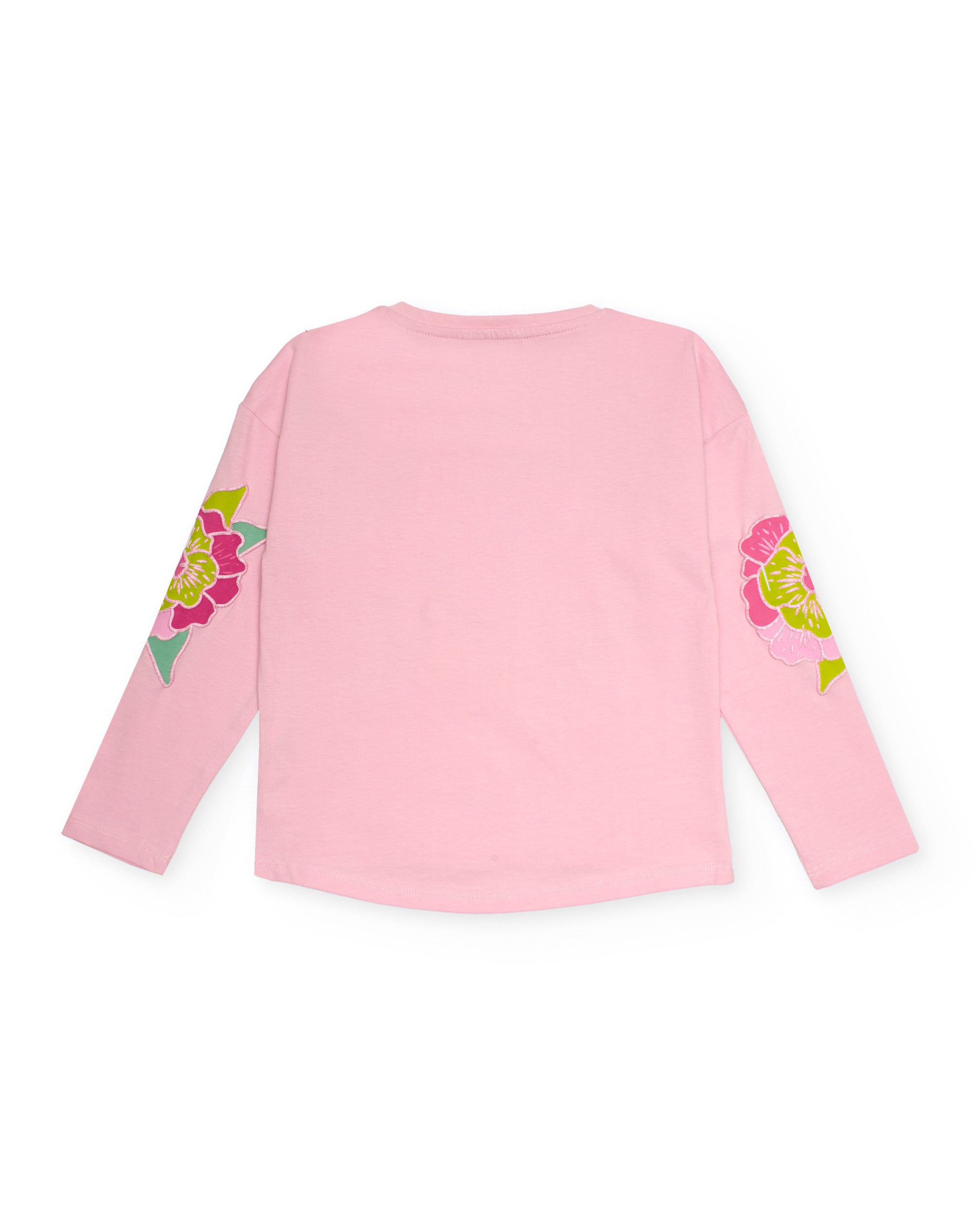 Camiseta de manga larga rosa con flores bordadas para niña