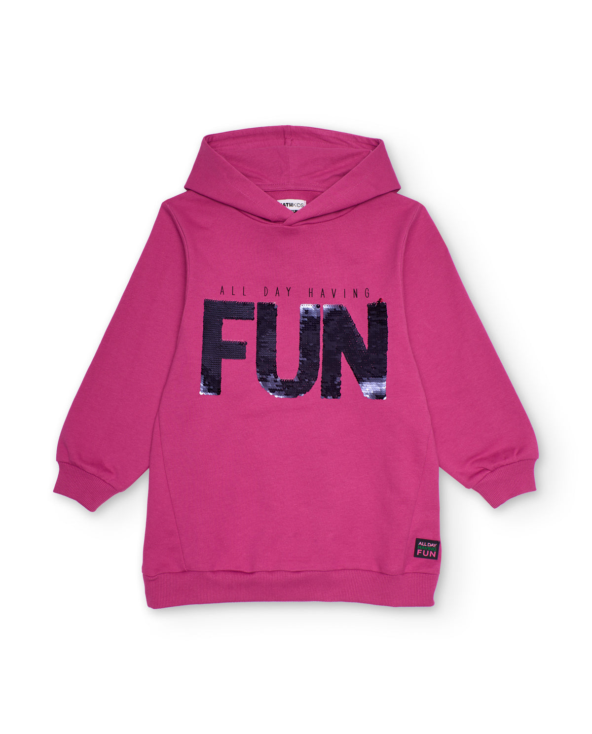 Sudadera fucsia con capucha y lentejuelas reversibles