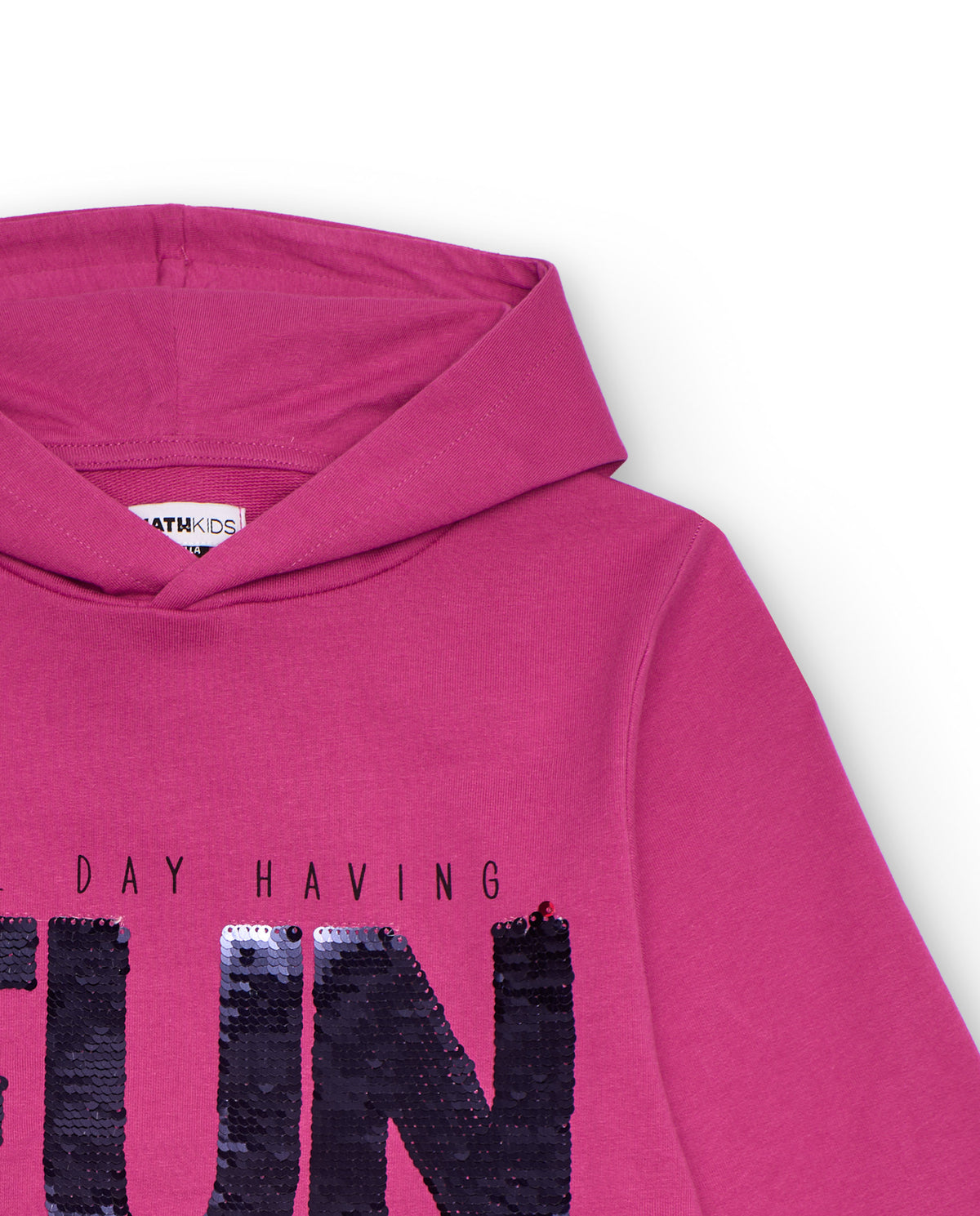 Sudadera fucsia con capucha y lentejuelas reversibles