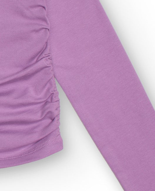 Camiseta de manga larga para niña color lila con corazón de