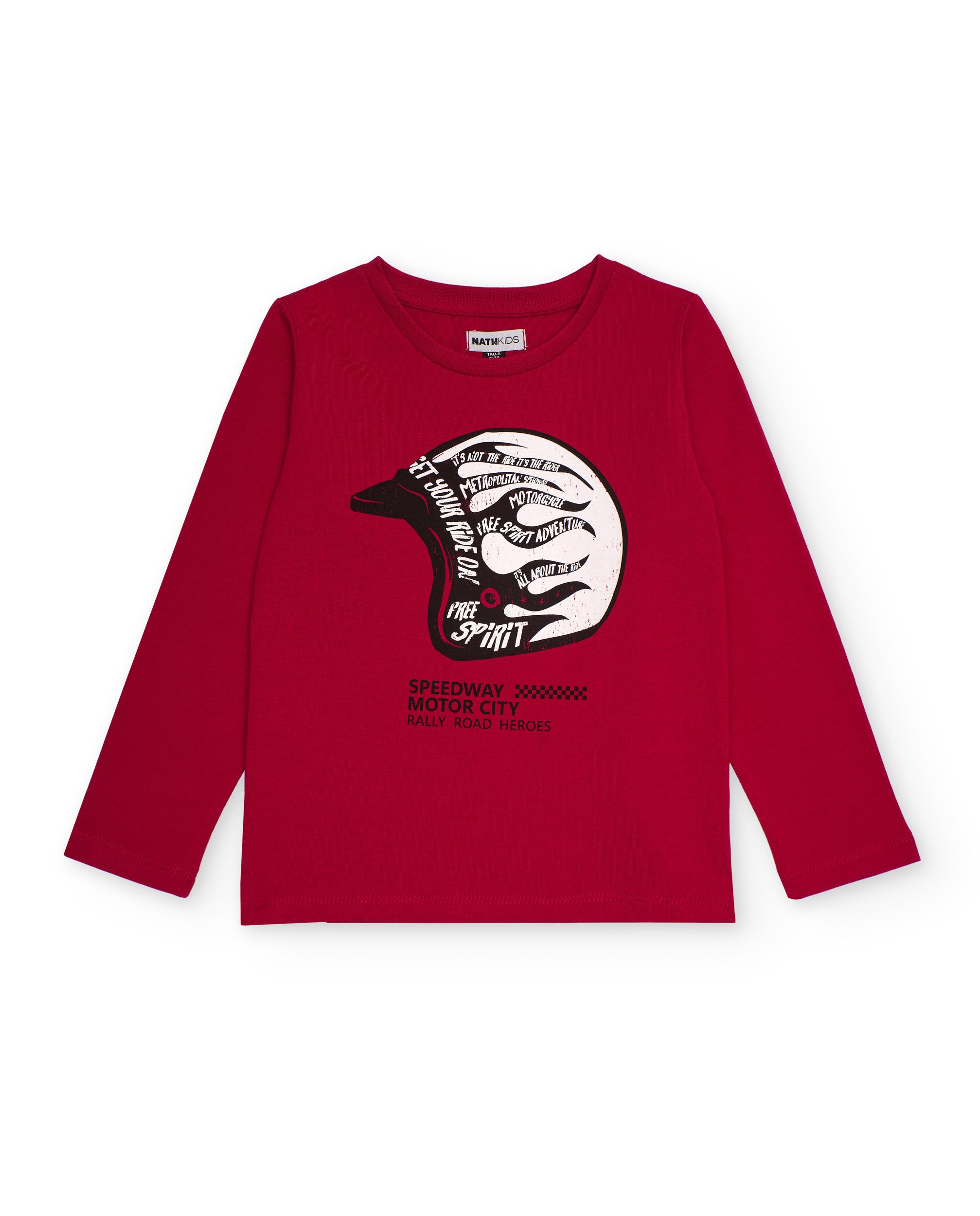 Camiseta de manga larga para niño color rojo con estampado de