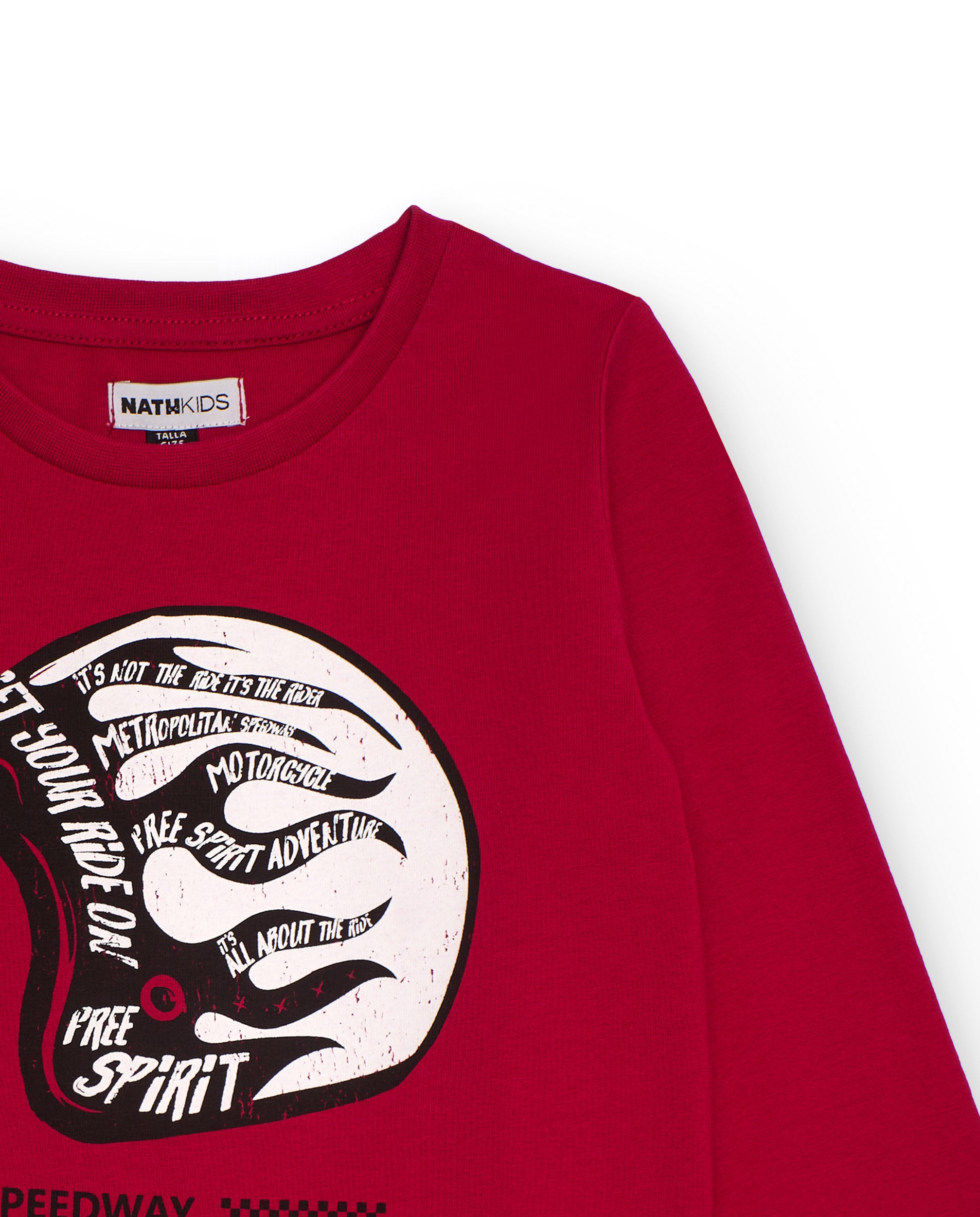 Camiseta de manga larga para niño color rojo con estampado de