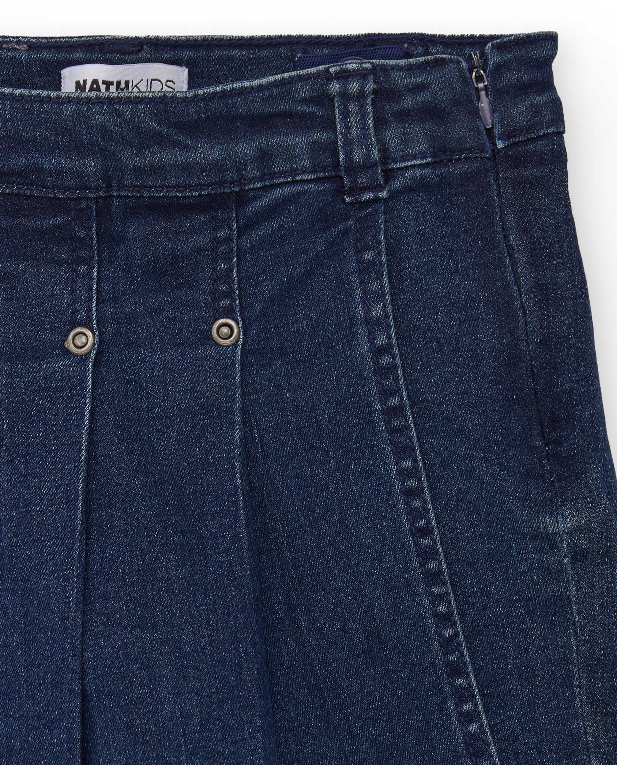 Falda pantalón de niña tipo denim en azul oscuro con tablones