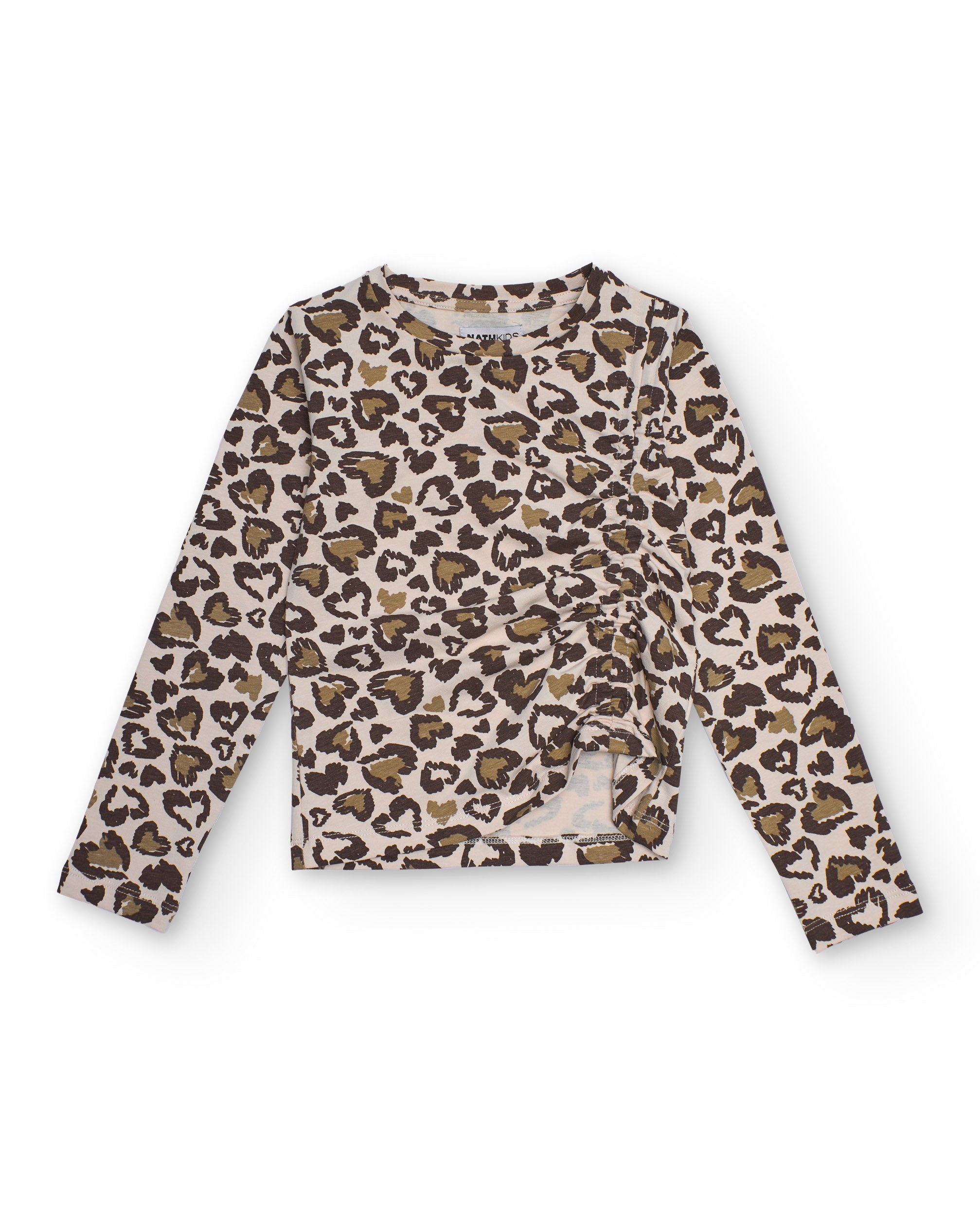 Camiseta de manga larga con estampado animal print y fruncido