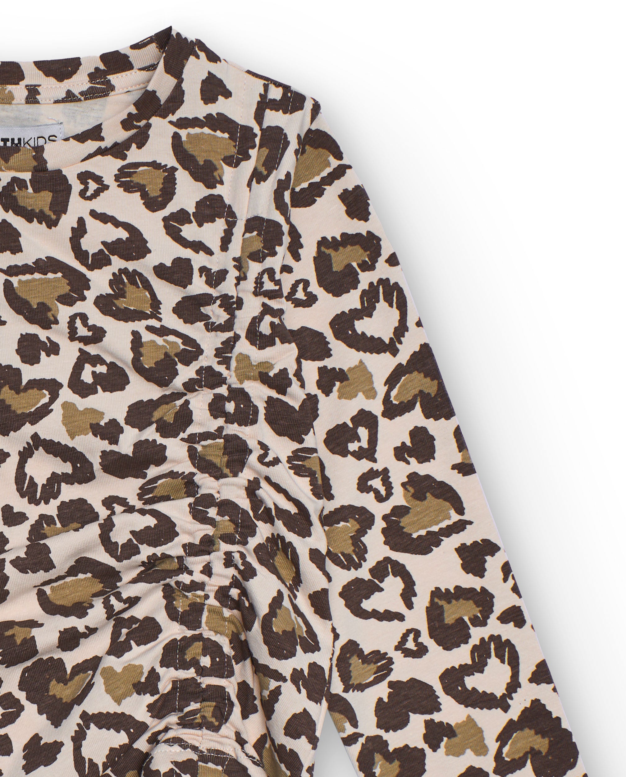 Camiseta de manga larga con estampado animal print y fruncido