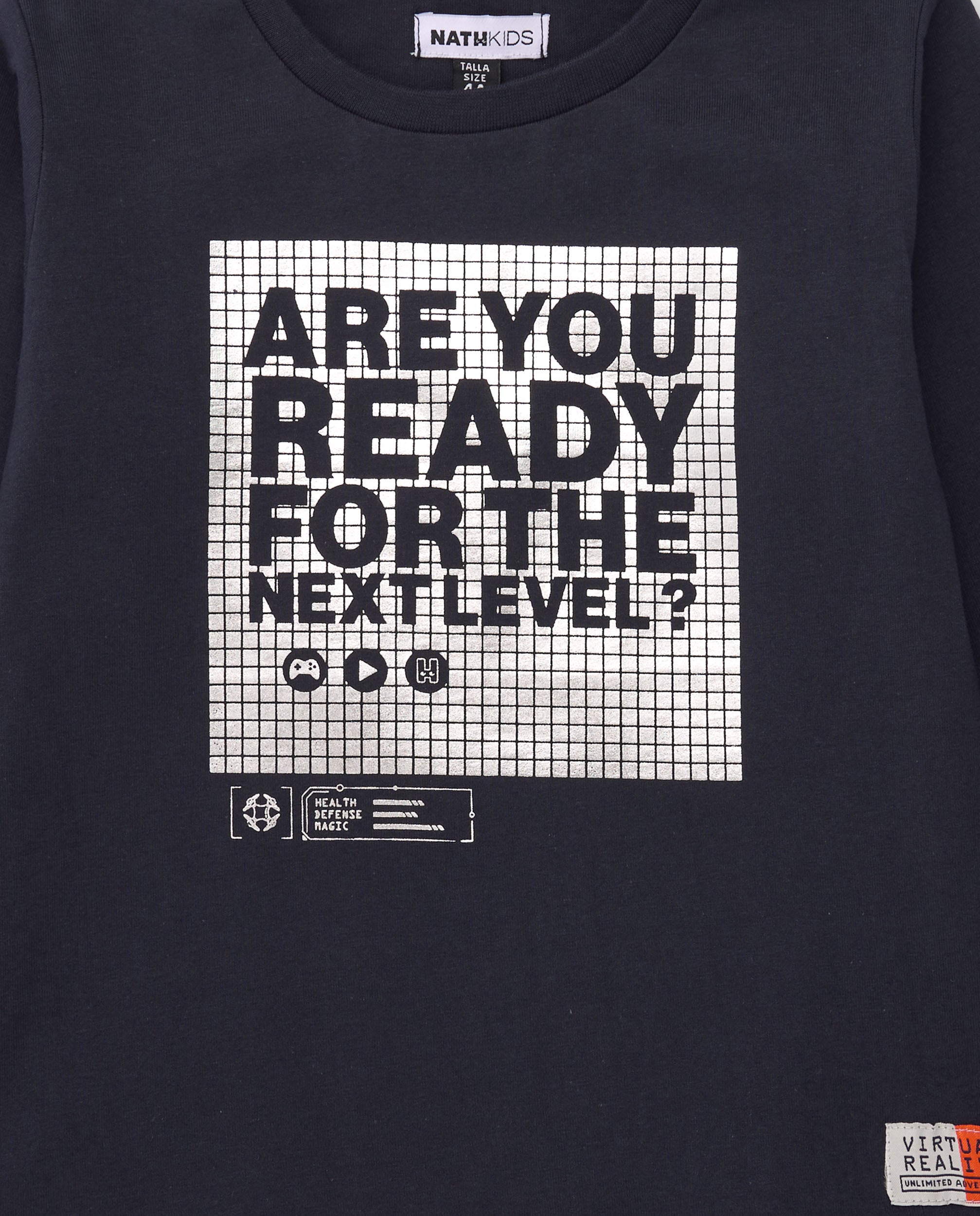 Camiseta de manga larga azul marino con estampado gamer para