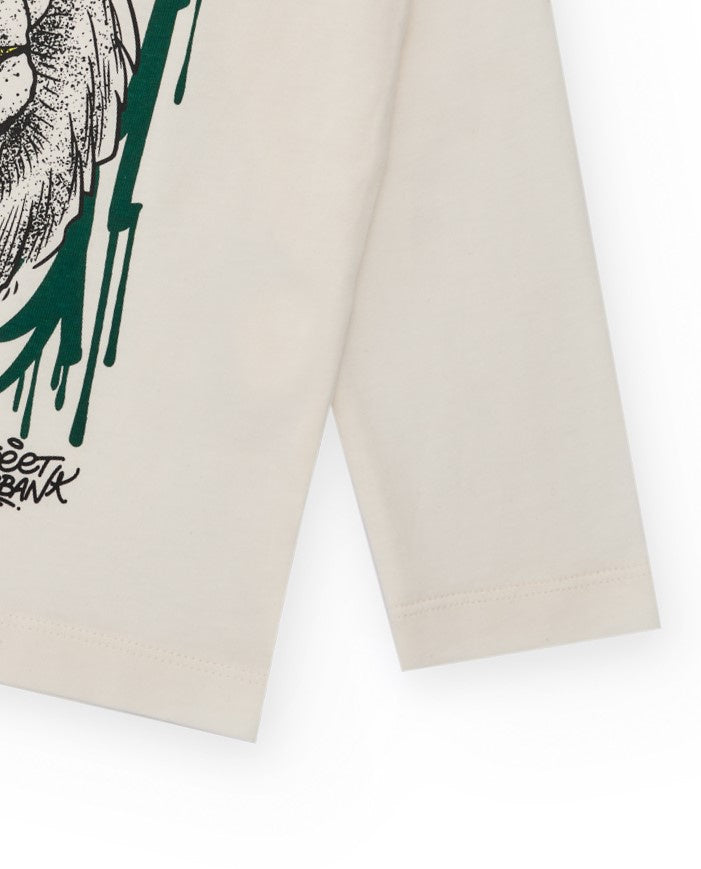 Camiseta cruda de manga larga con estampado de león urbano para