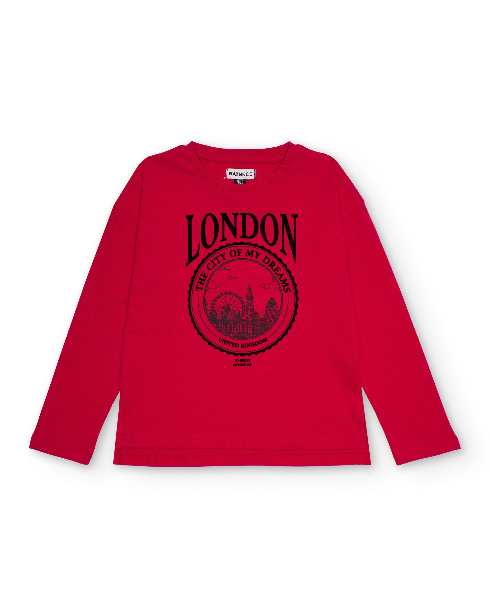 Camiseta roja de manga larga con estampado de Londres para niña