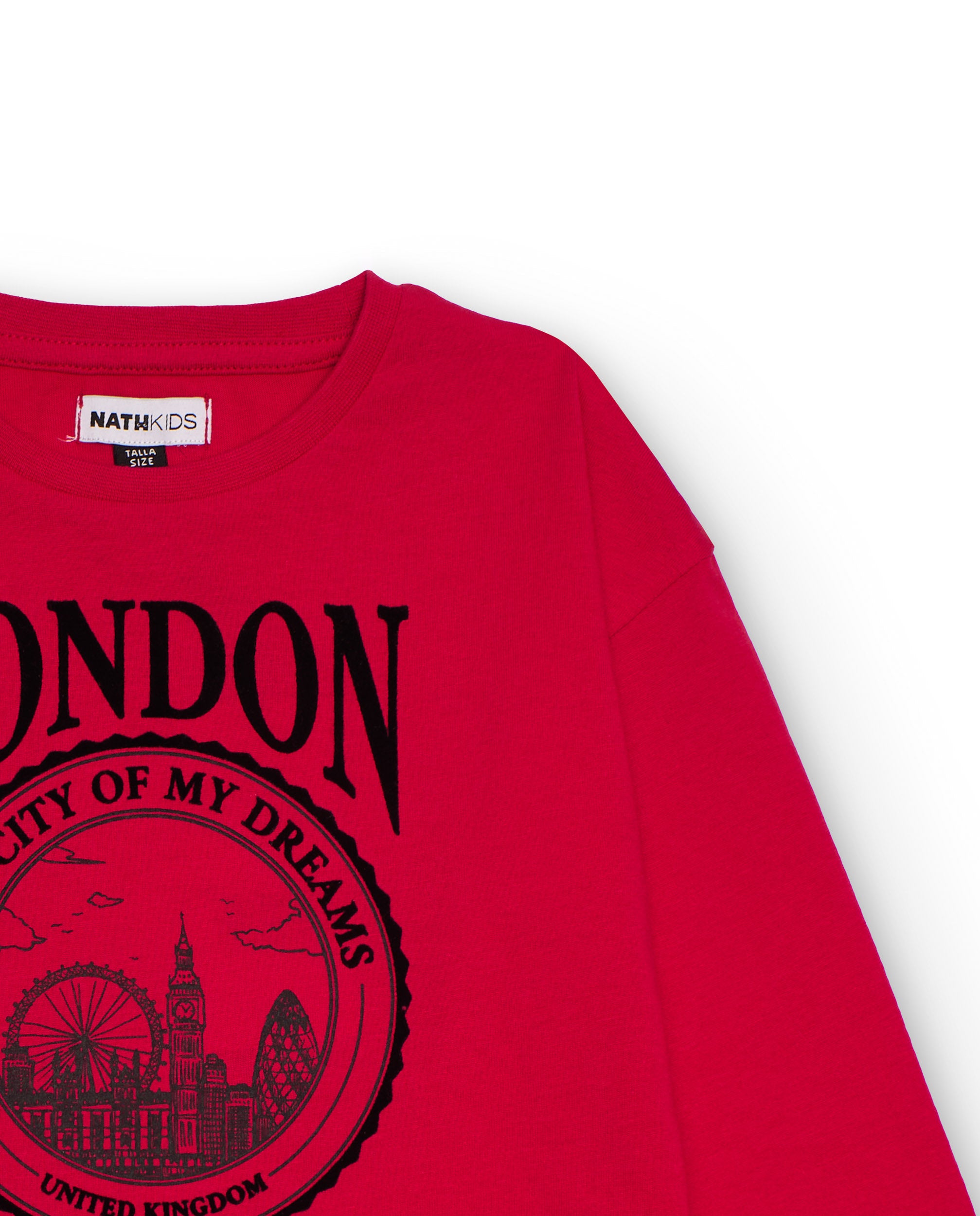 Camiseta roja de manga larga con estampado de Londres para niña
