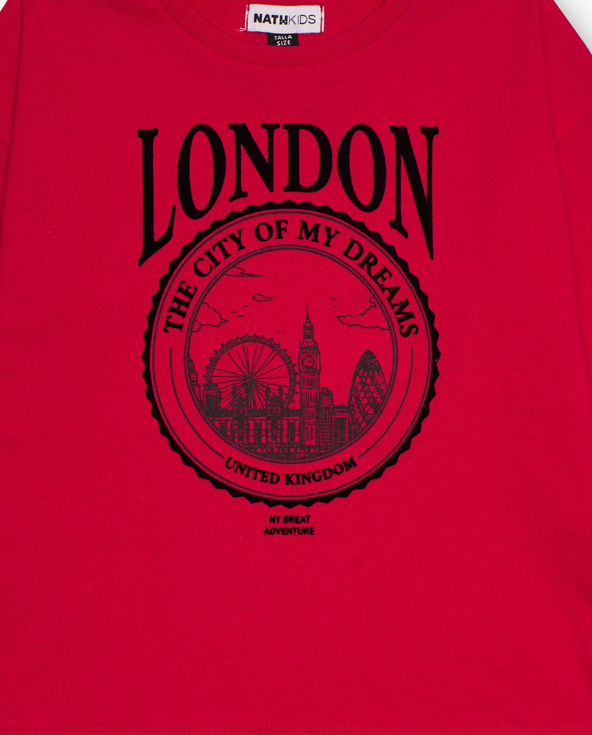 Camiseta roja de manga larga con estampado de Londres para niña