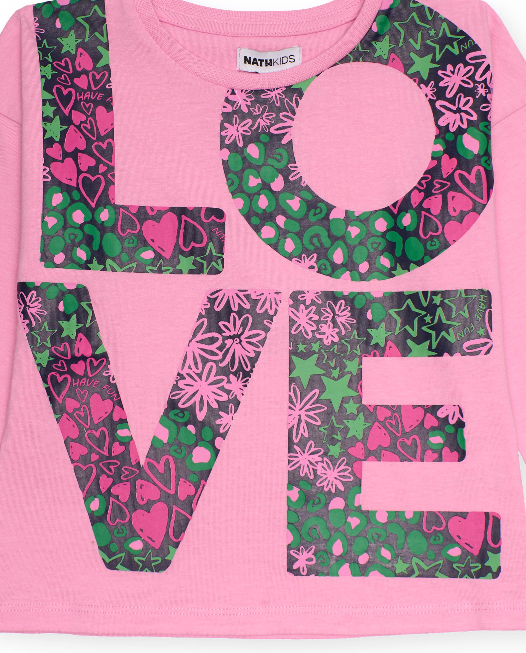 Camiseta rosa de manga larga con estampado "LOVE" para niña