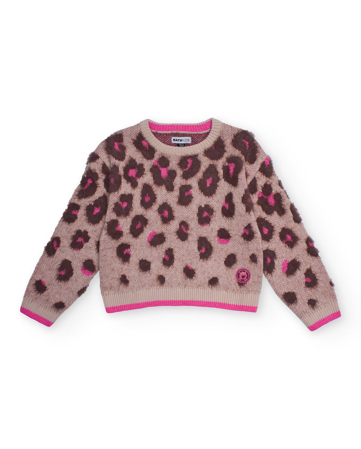 Suéter de punto con estampado animal print en tonos rosa para