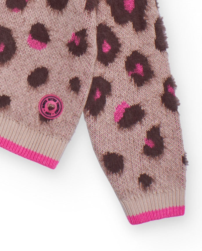 Suéter de punto con estampado animal print en tonos rosa para