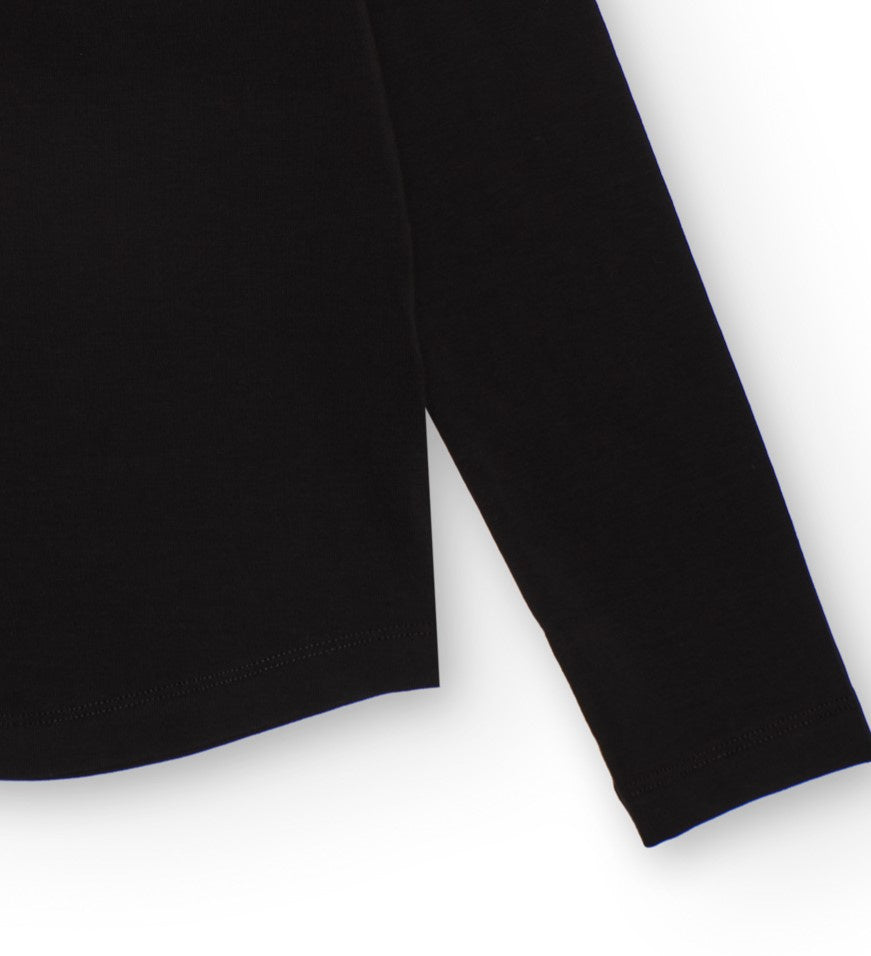 Camiseta negra de manga larga con detalle de lazo en strass