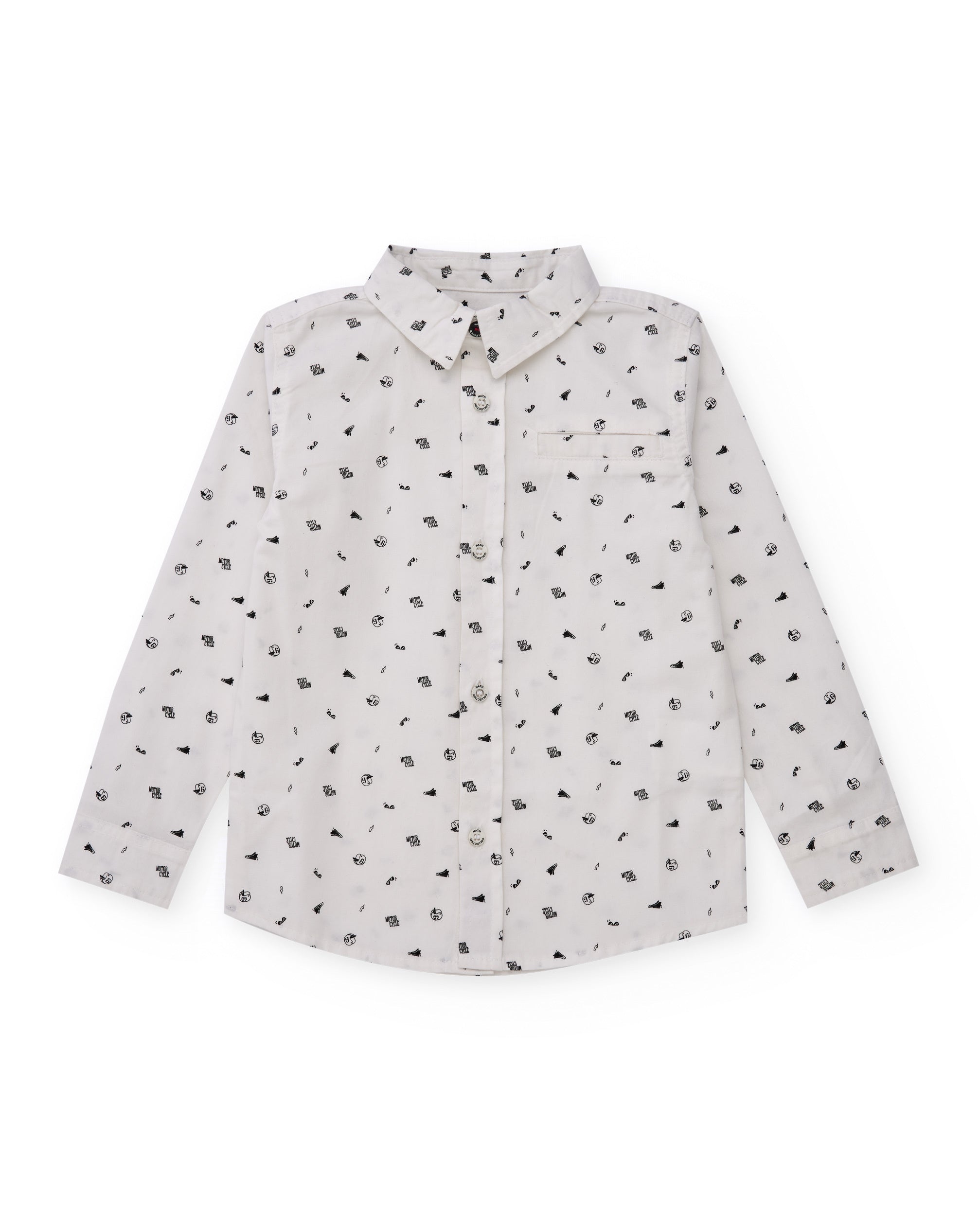 Camisa blanca de manga larga para niño con estampado pequeño