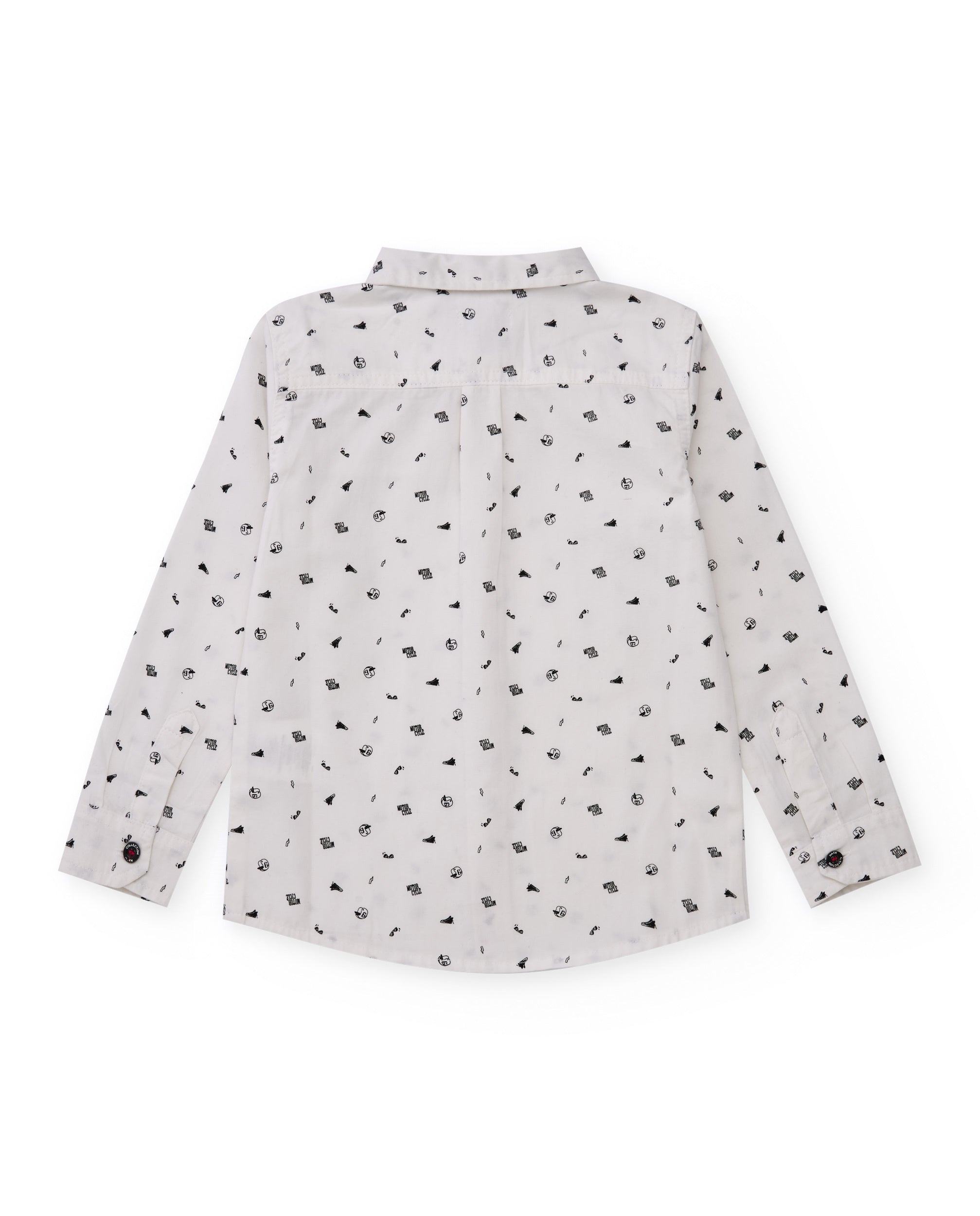 Camisa blanca de manga larga para niño con estampado pequeño