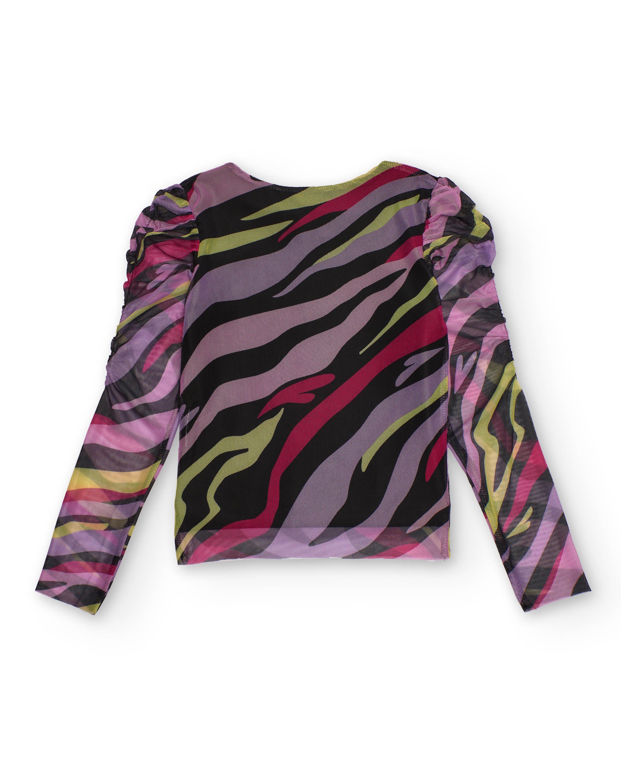 Camiseta de tul para niña con estampado multicolor y frunces en