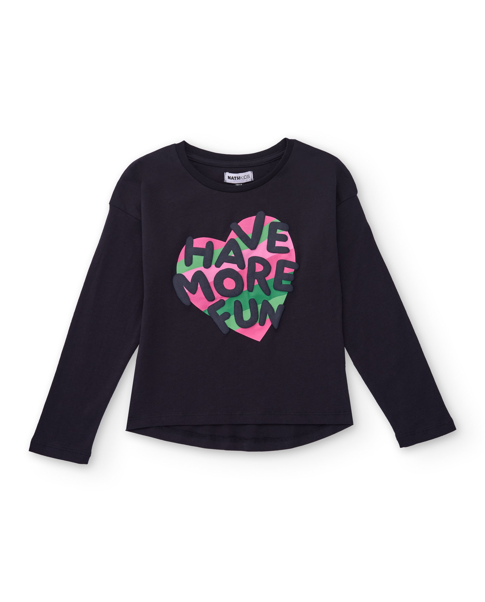 Camiseta negra de manga larga para niña con estampado colorido