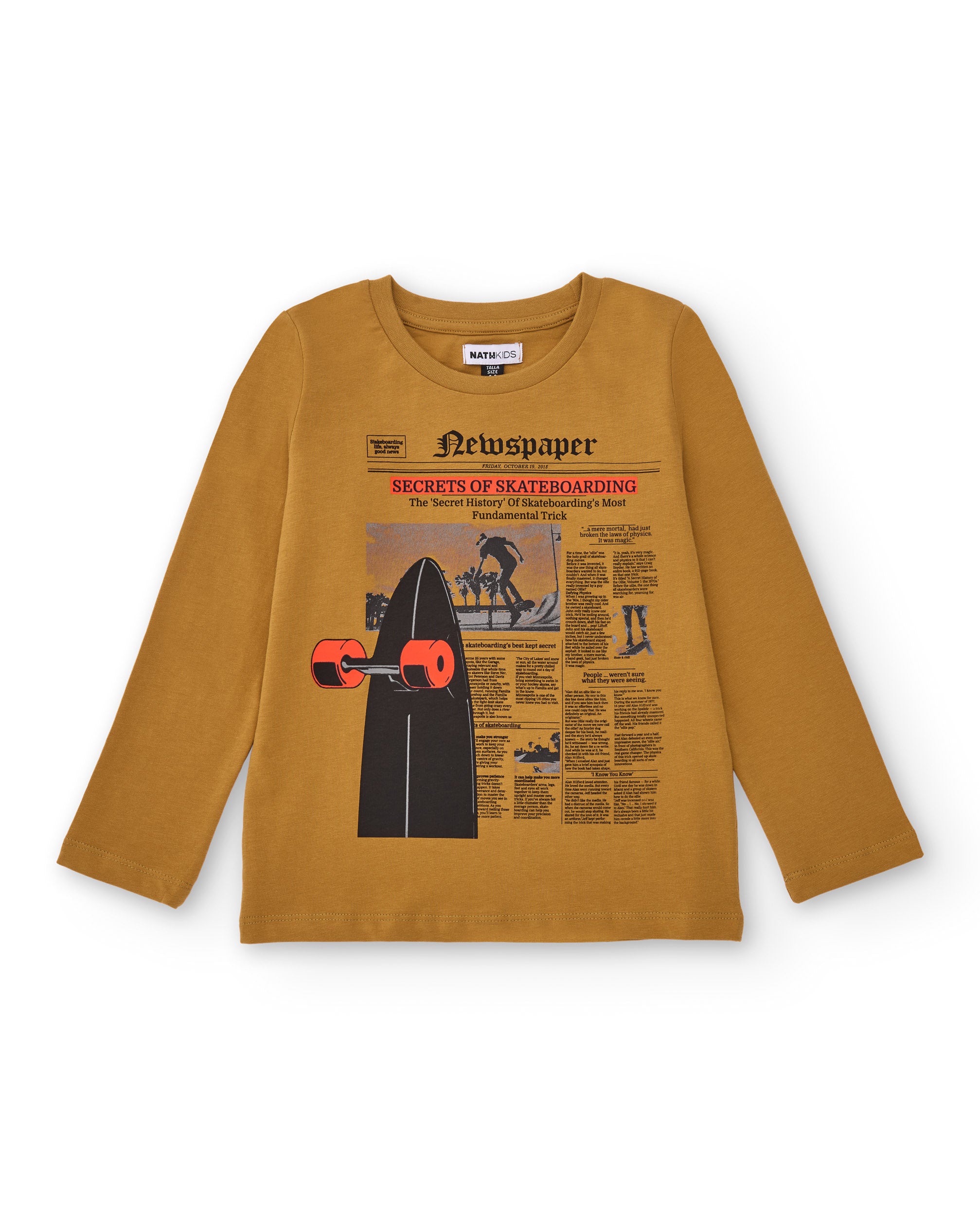 Camiseta mostaza de manga larga para niño con estampado de