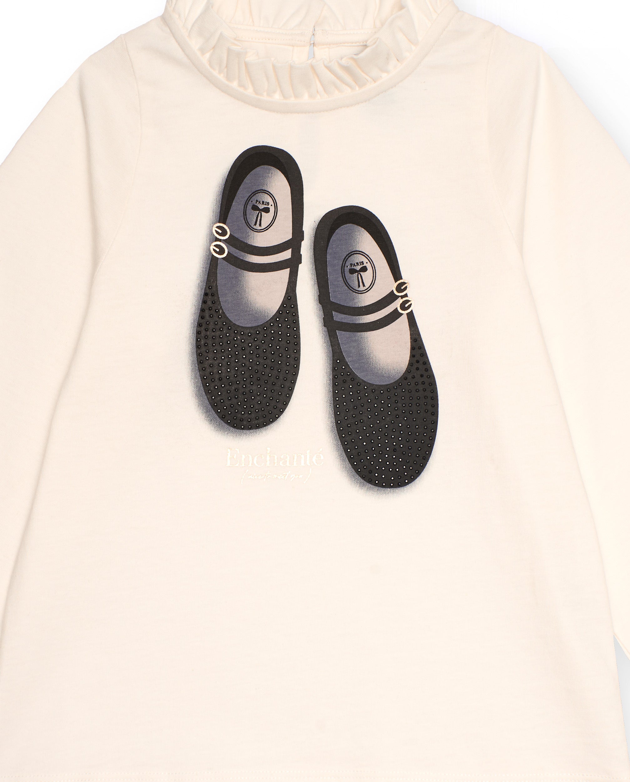 Camiseta cruda de manga larga para niña con cuello y puños