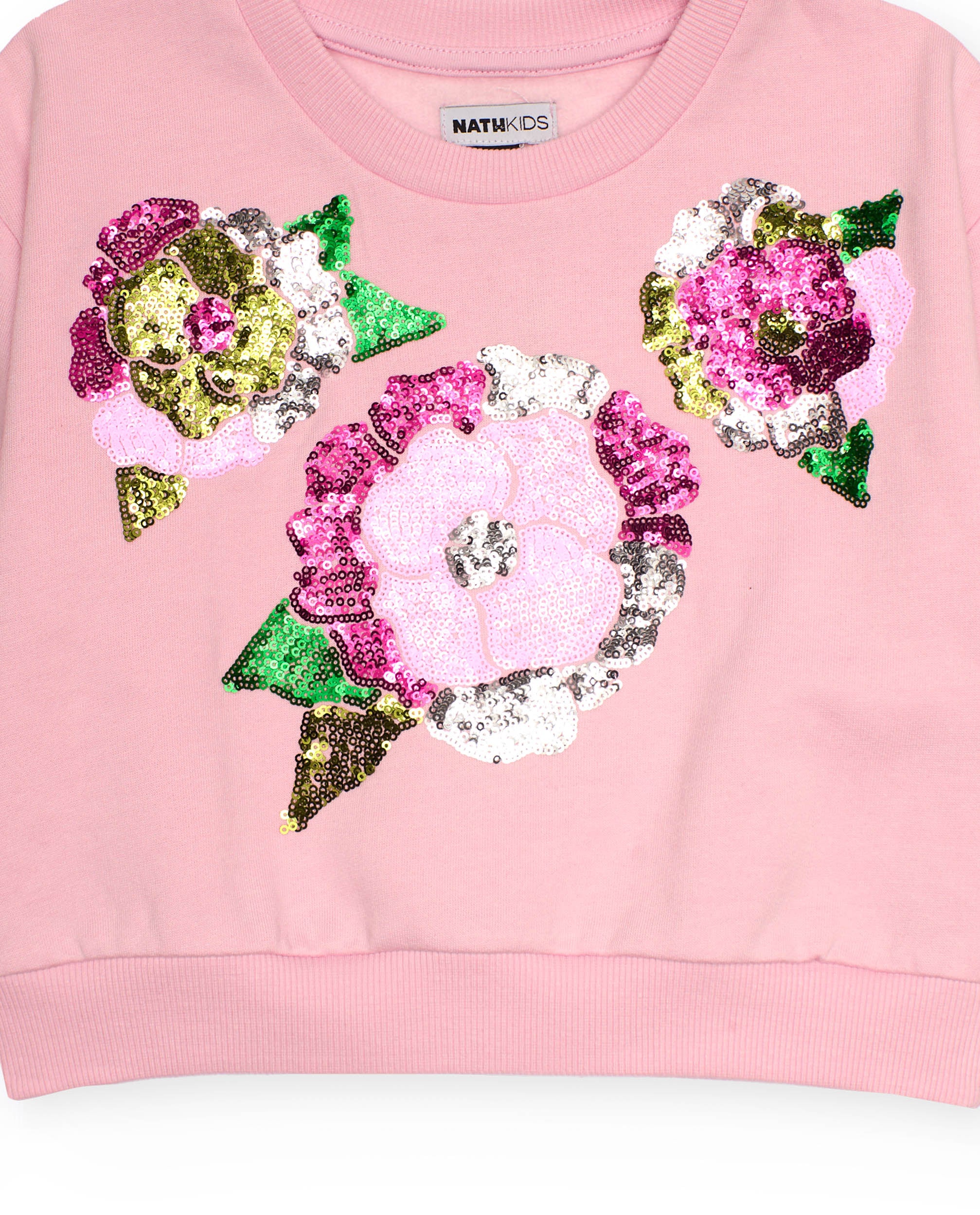 Sudadera rosa con flores de lentejuelas para niña