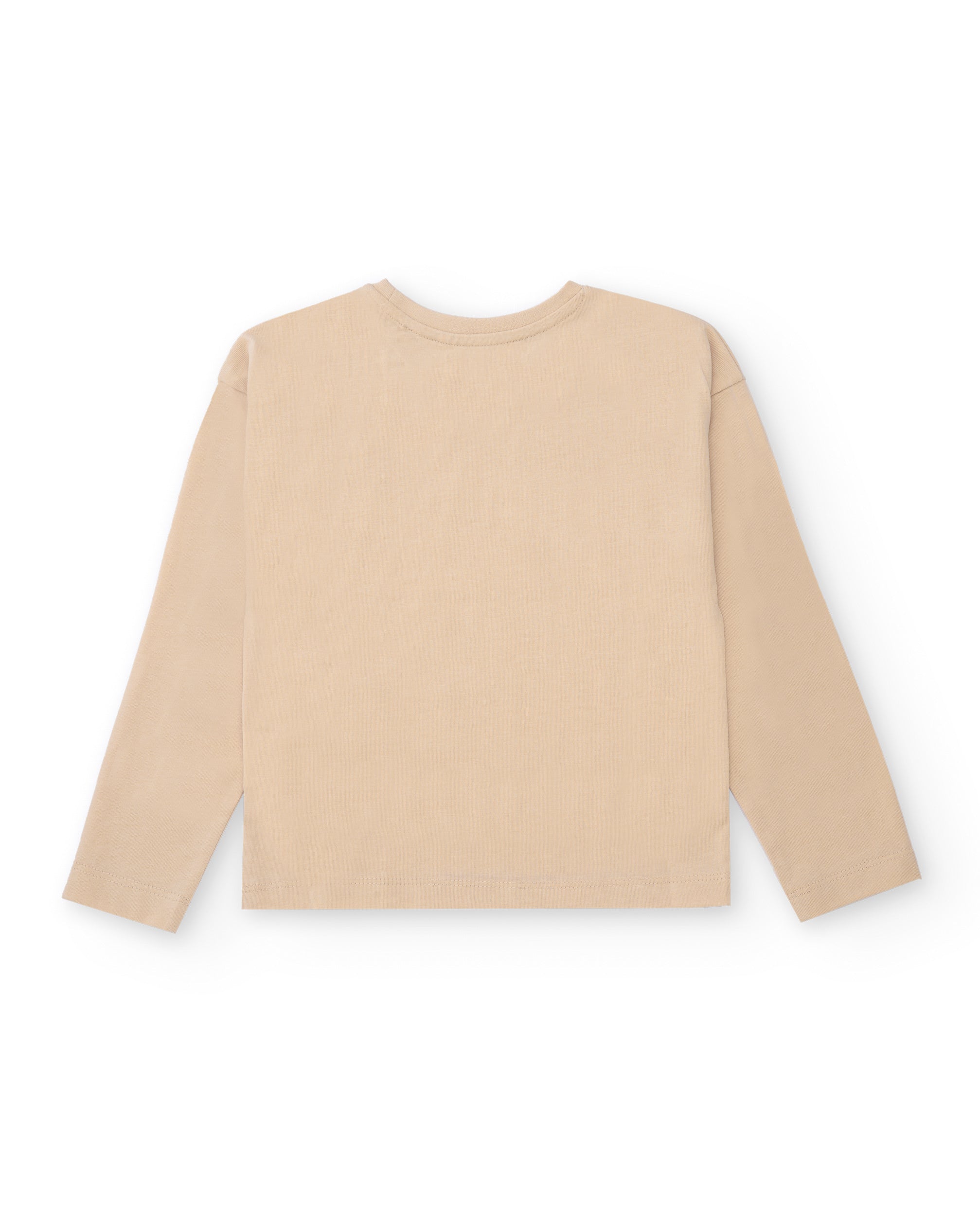 Camiseta beige para niña con estampado de leopardo rosa