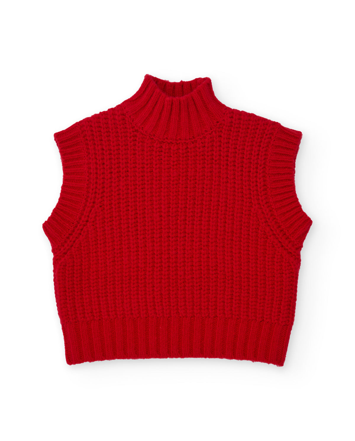Chaleco de punto rojo para niña con cuello alto