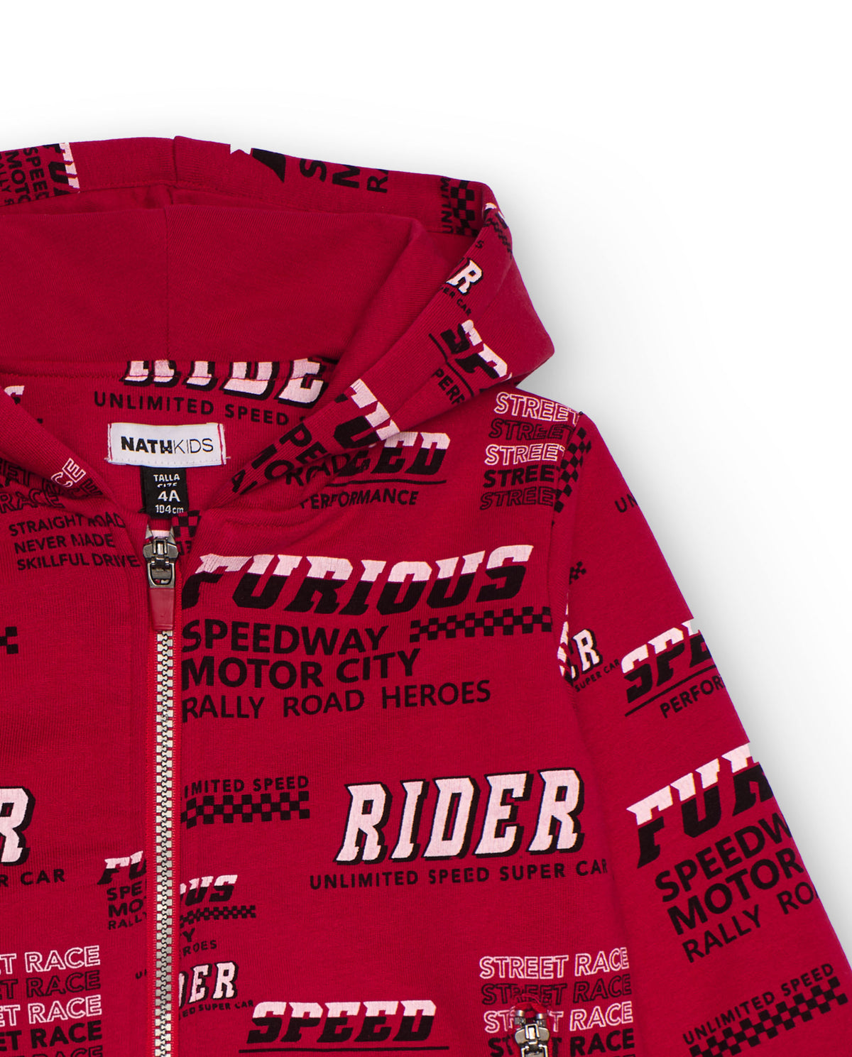 Sudadera con capucha para niño en rojo con estampado de texto