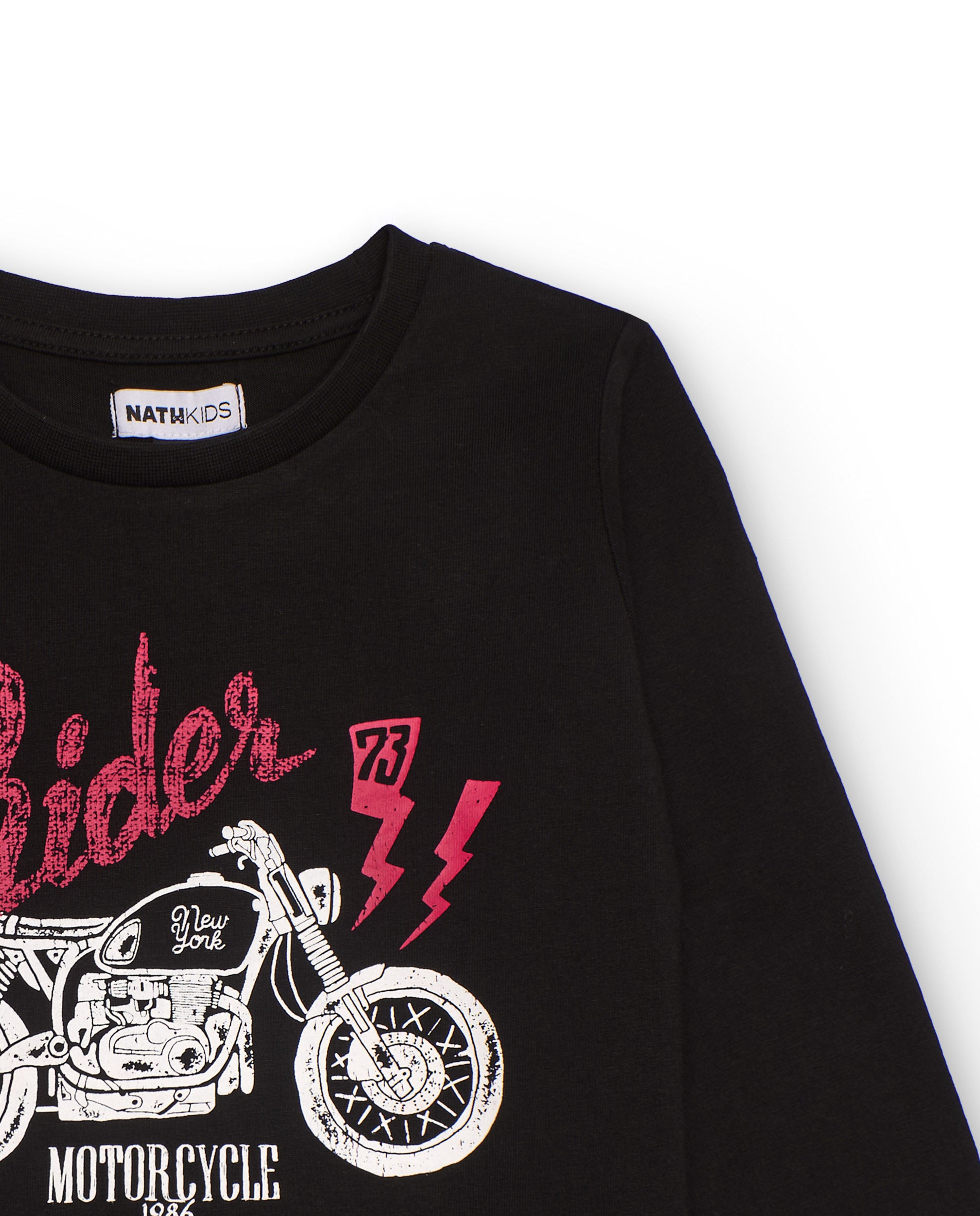 Camiseta negra de manga larga para niño con estampado de