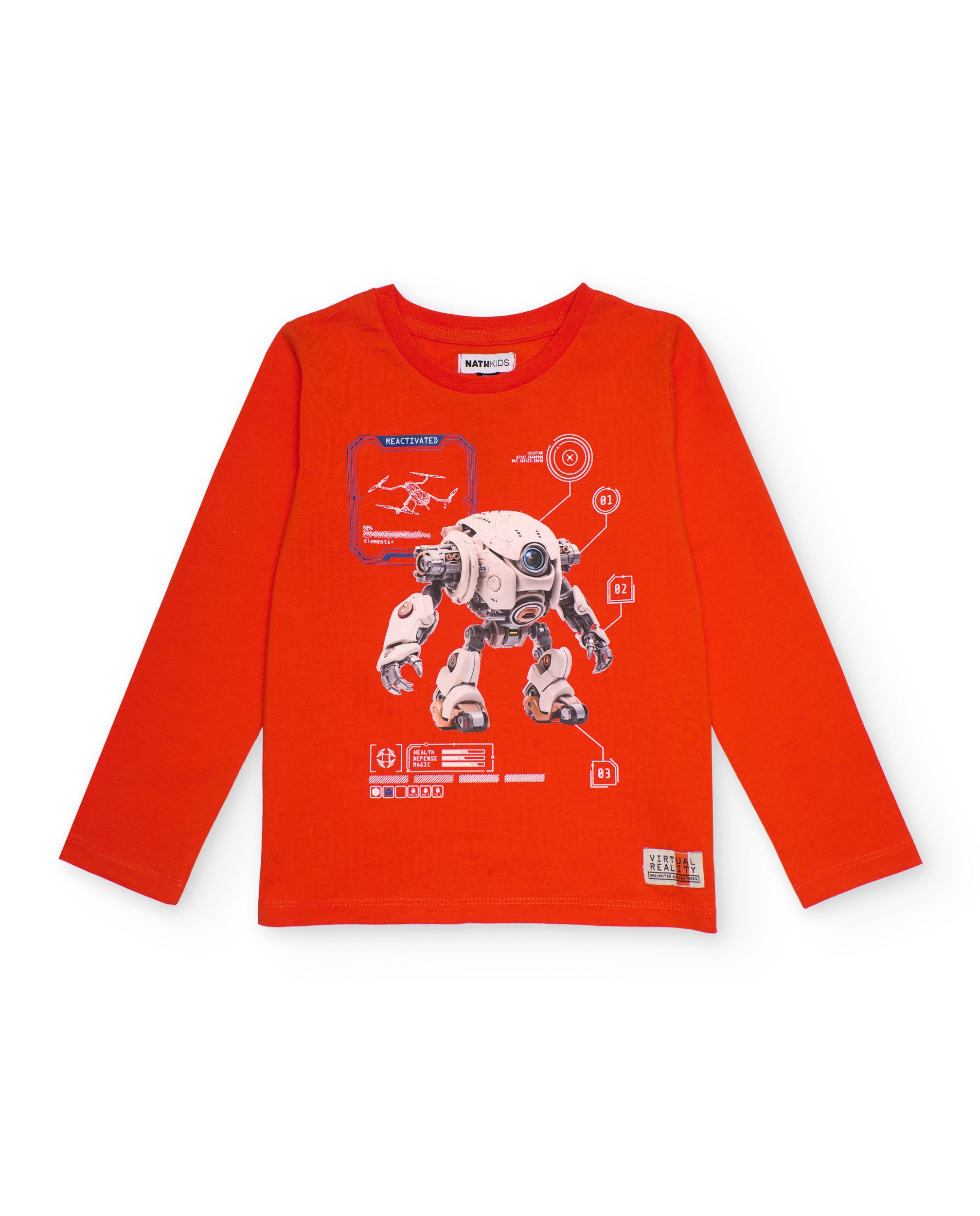 Camiseta de manga larga para niño color naranja con estampado