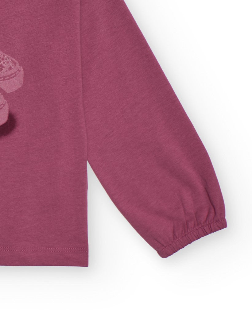 Camiseta de manga larga para niña color burdeos con estampado