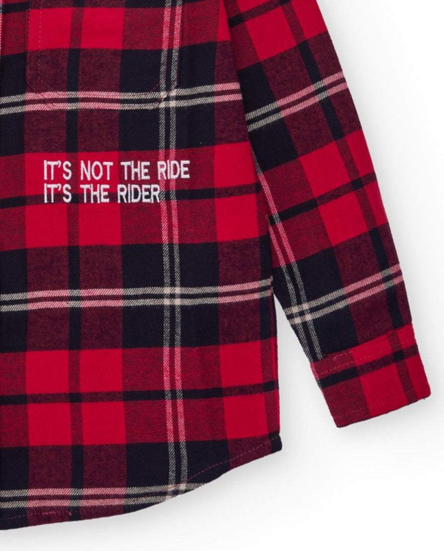 Camisa de franela para niño a cuadros rojos y negros