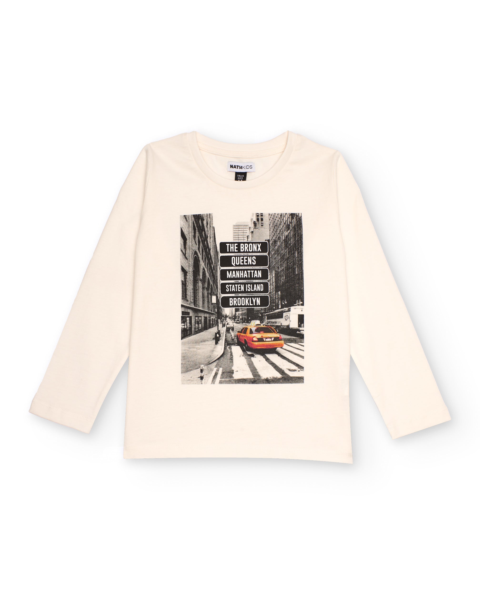 Camiseta de manga larga color crudo con estampado urbano
