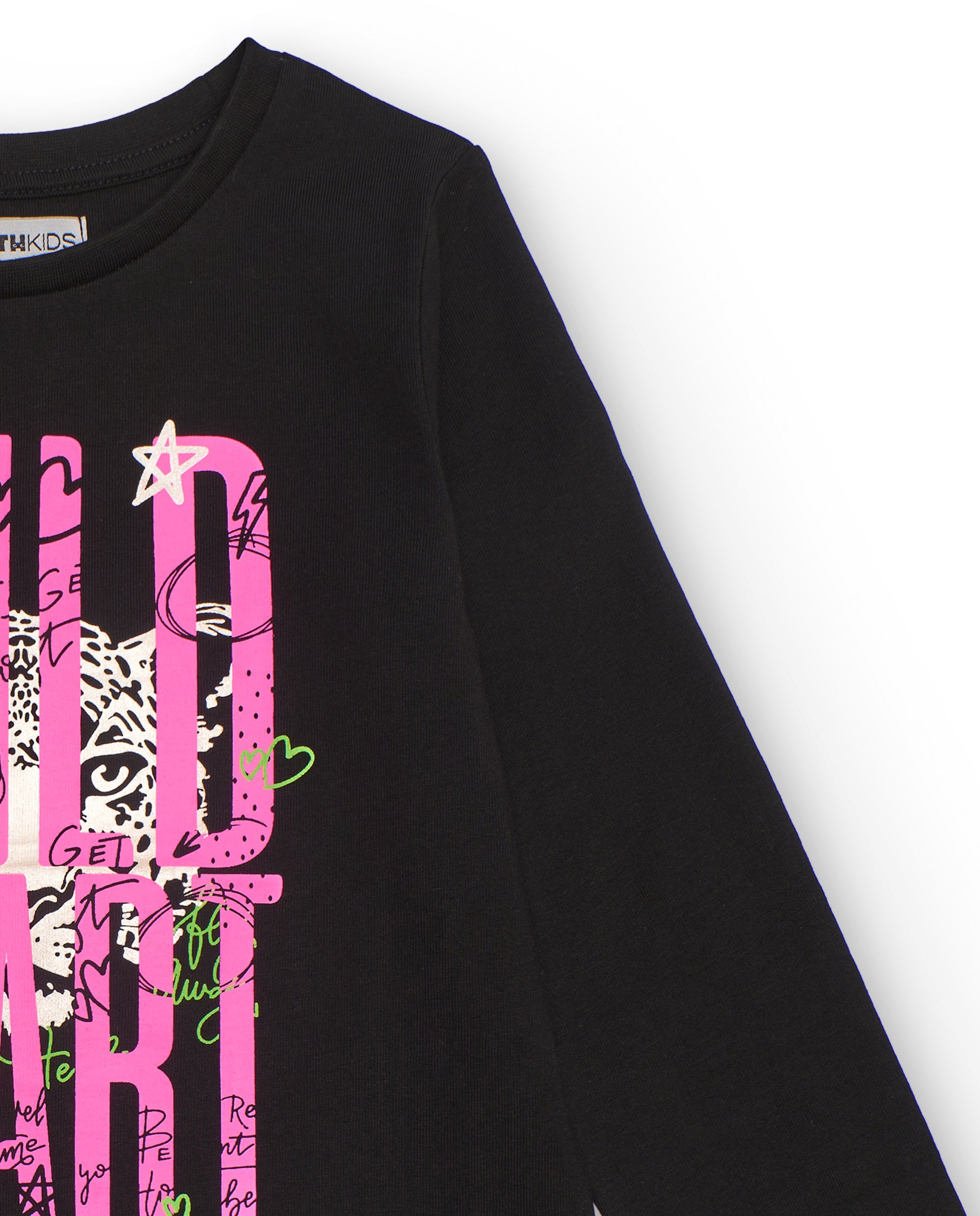 Camiseta negra de manga larga para niña con estampado "Wild