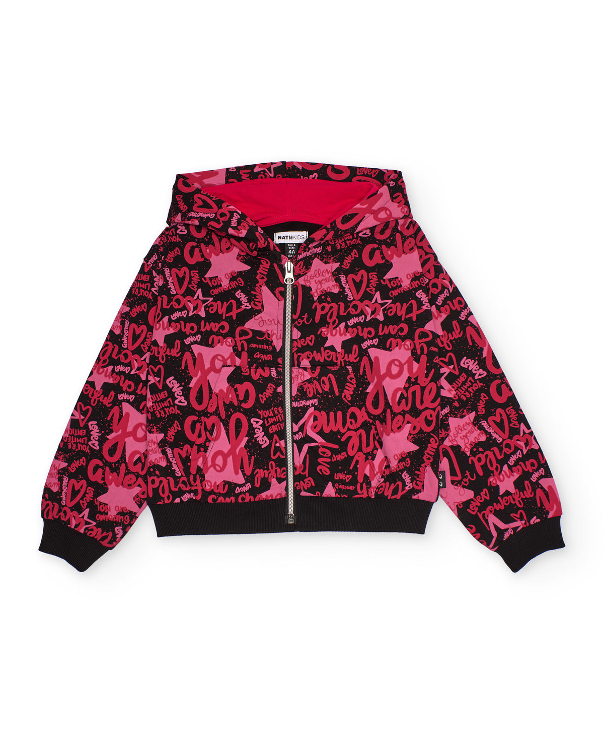 Sudadera con capucha para niña en tonos fucsia con estampado