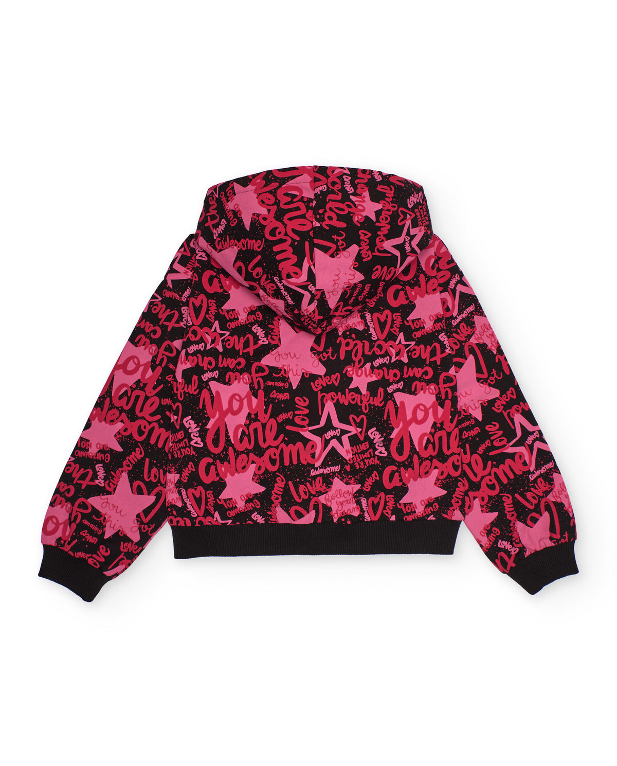 Sudadera con capucha para niña en tonos fucsia con estampado