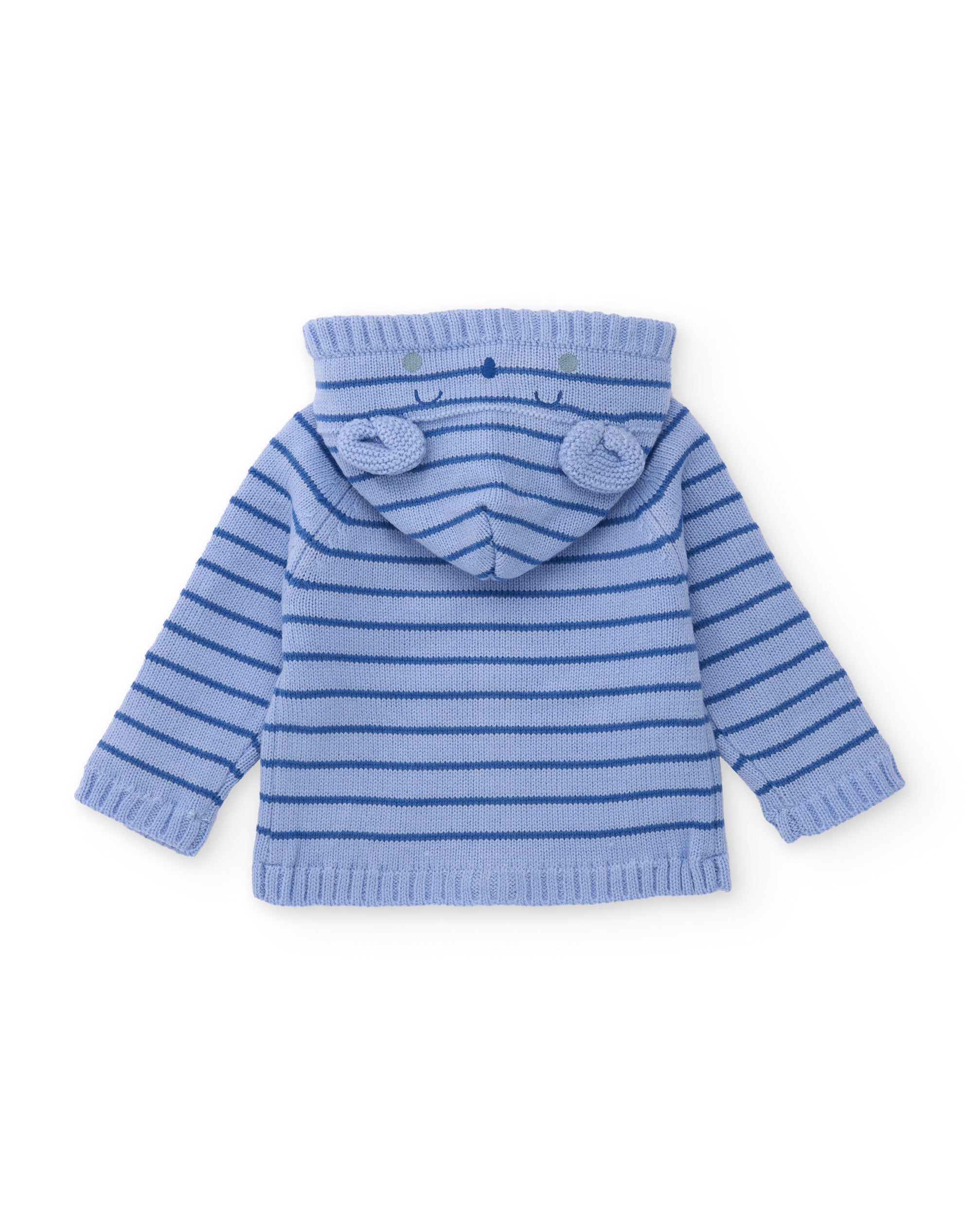 Chaqueta para recién nacido en tonos azul con capucha y orejitas