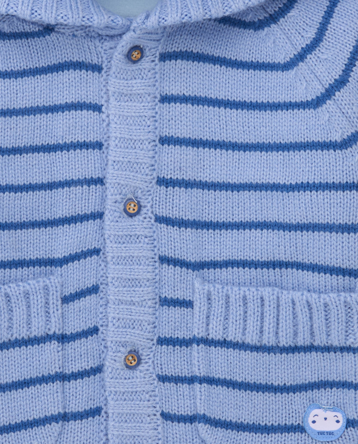 Chaqueta para recién nacido en tonos azul con capucha y orejitas