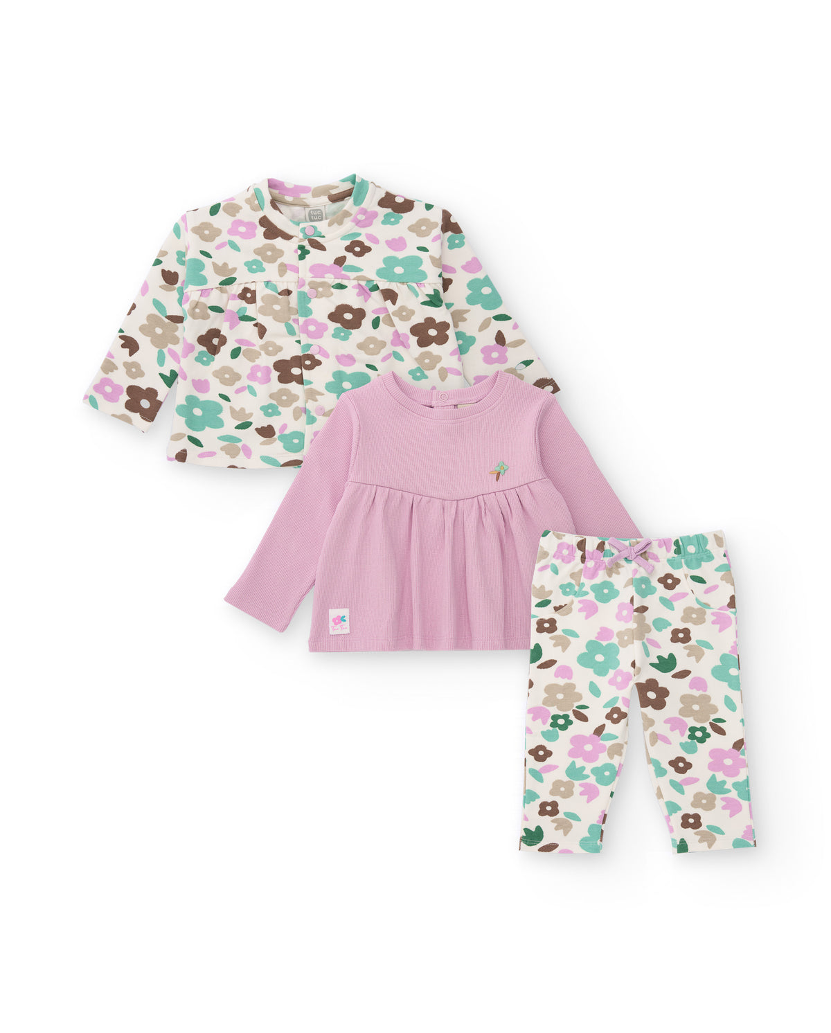 Conjunto de tres piezas para recién nacido con estampado floral