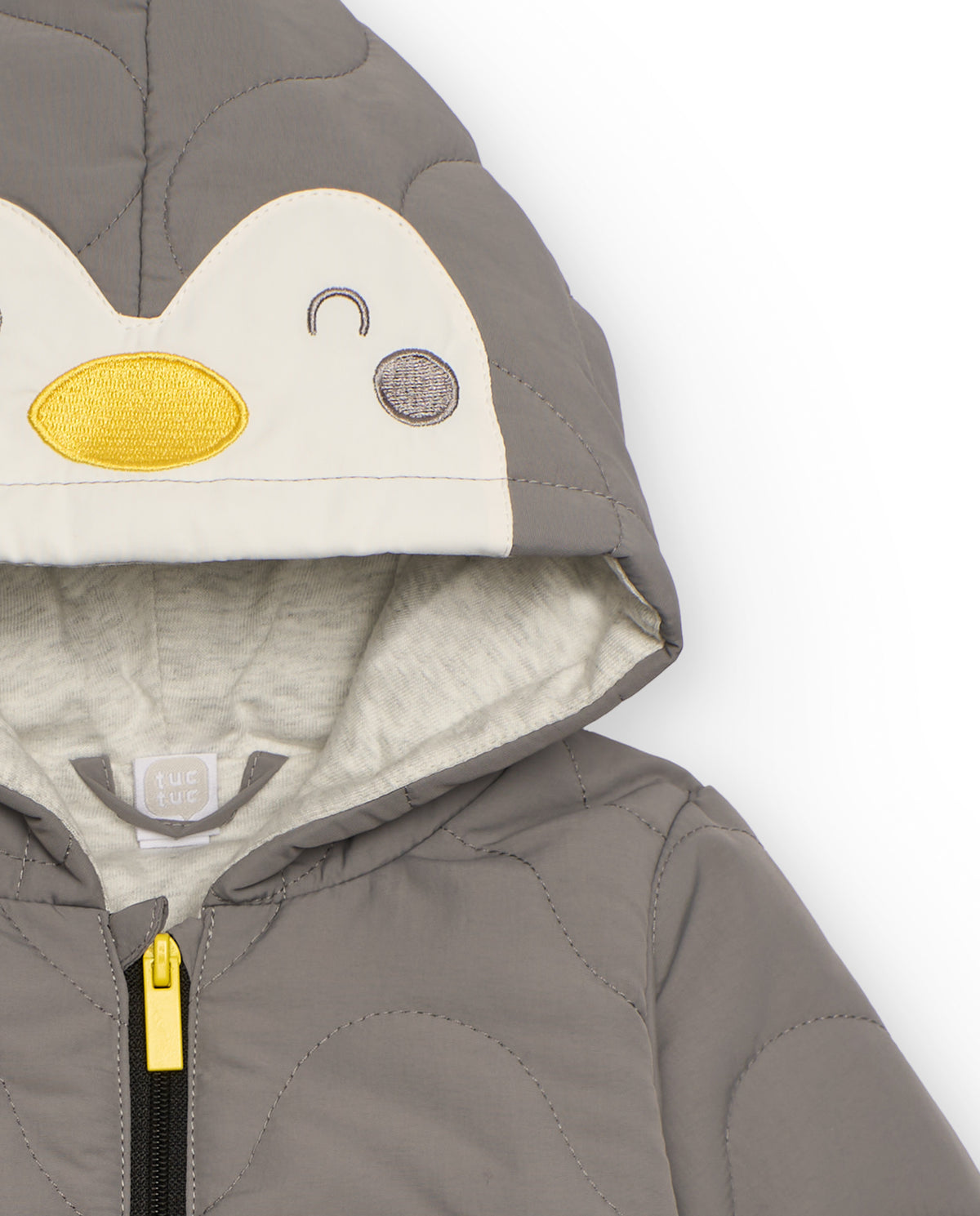 Chaqueta acolchada para recién nacido en gris con capucha con