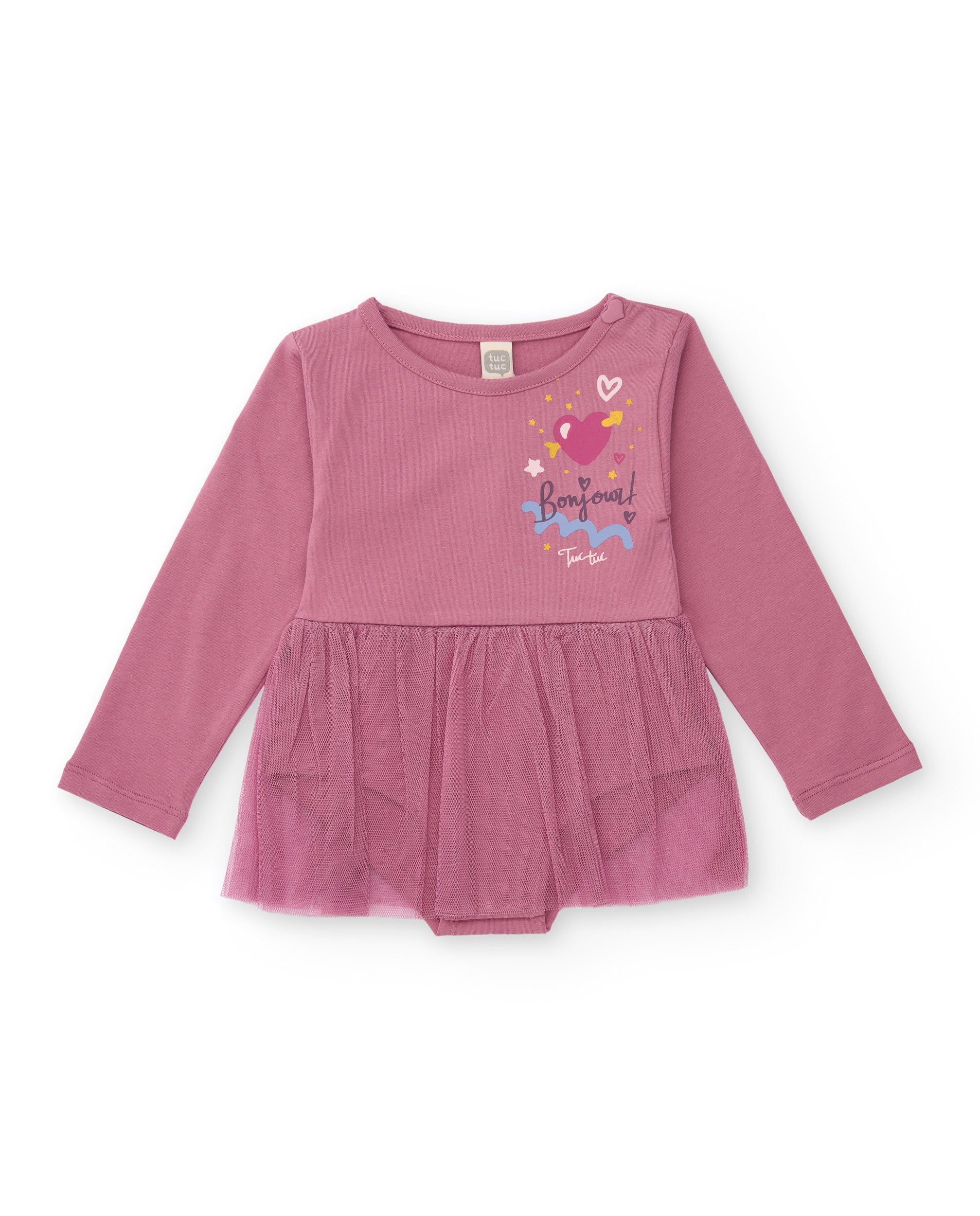 Body tipo vestido para bebé niña en color lila con falda de tul