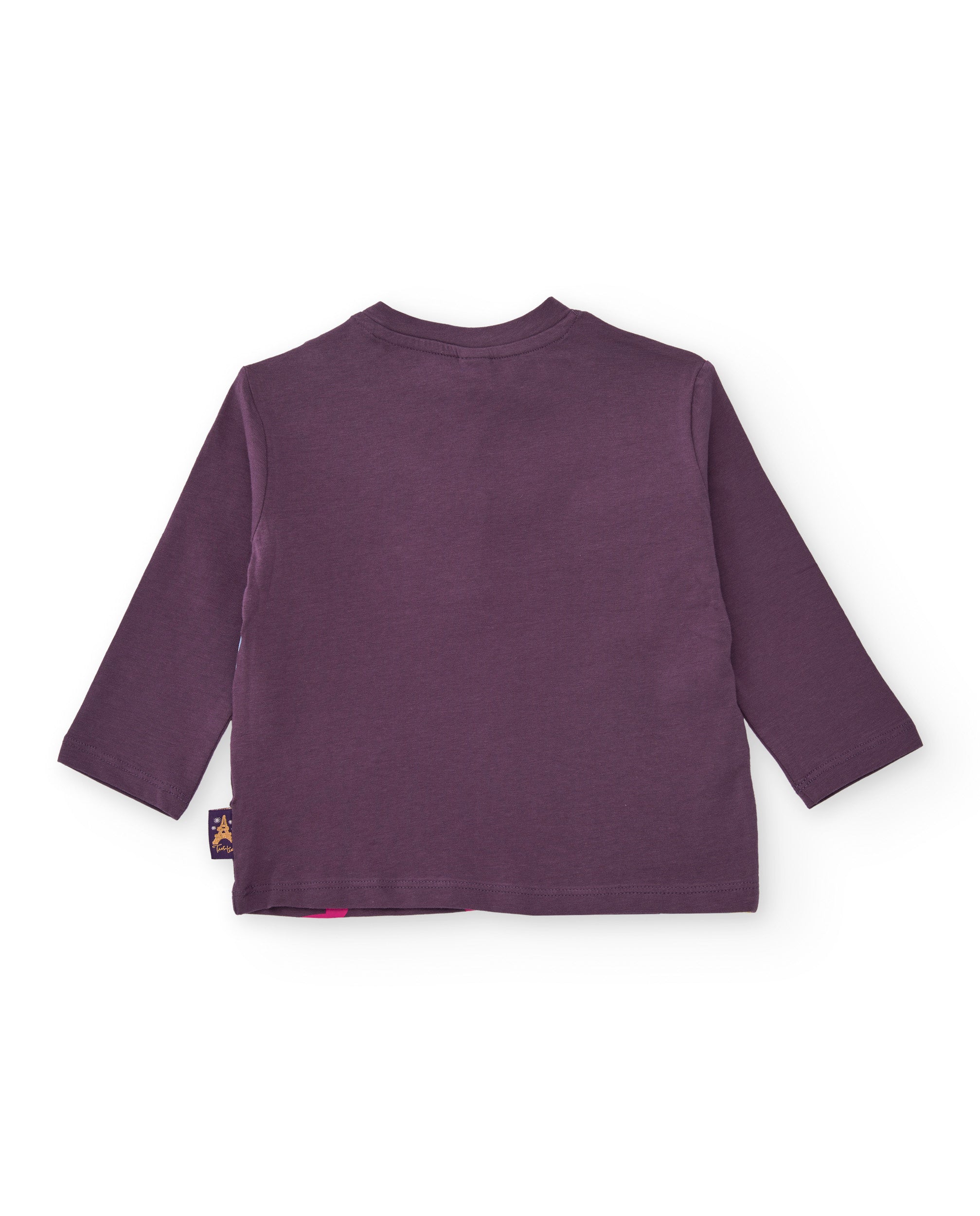 Camiseta morada para bebé niña con estampado colorido y