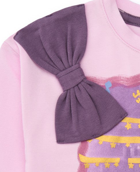 Camiseta para niña color rosa con estampado de bailarina y moño