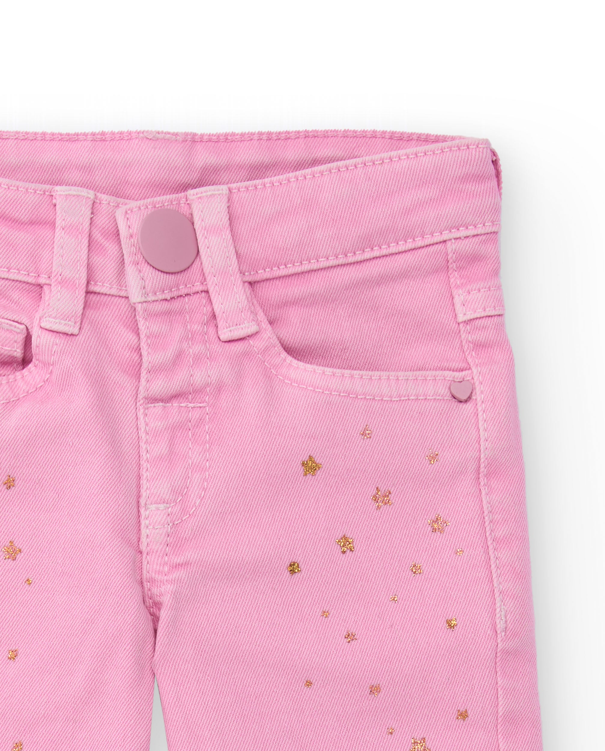 Pantalón largo de sarga stretch para niña color rosa con