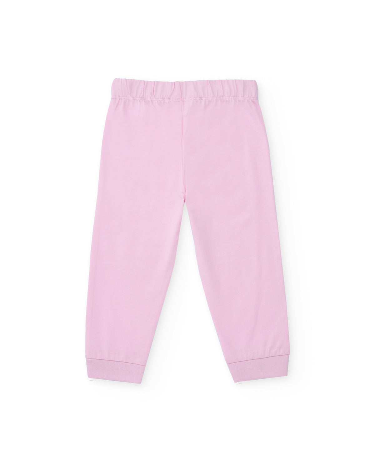 Pijama de punto para niña color rosa con estampado de macarons.
